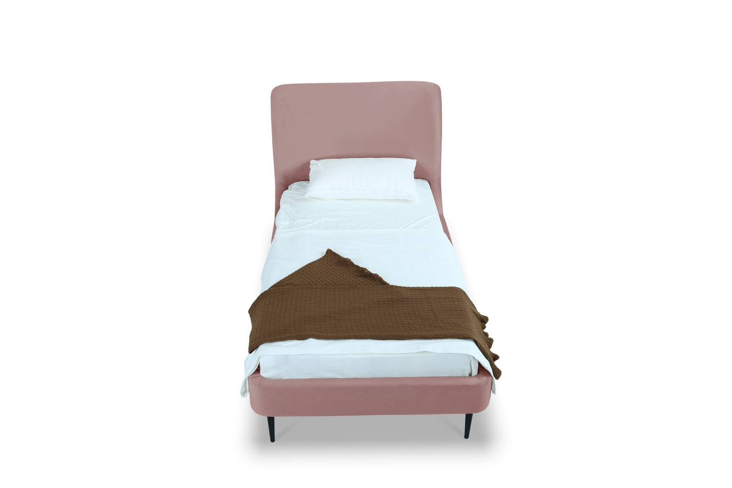 Heather Mid-Century Modern Upholstered Velvet Bed with Tapered Wood Legs and Headboard
