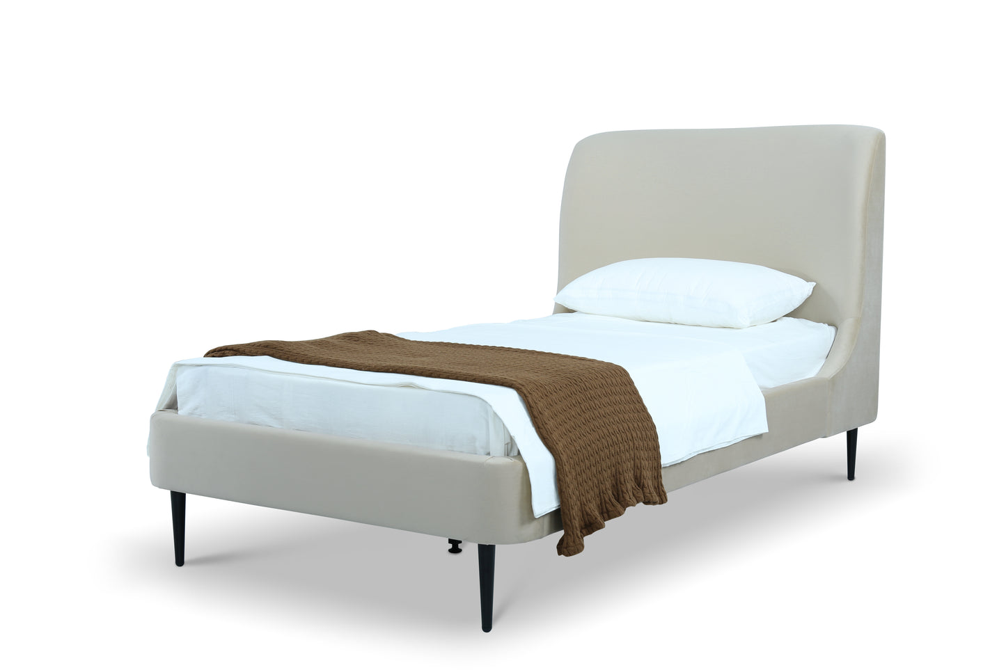 Heather Mid-Century Modern Upholstered Velvet Bed with Tapered Wood Legs and Headboard