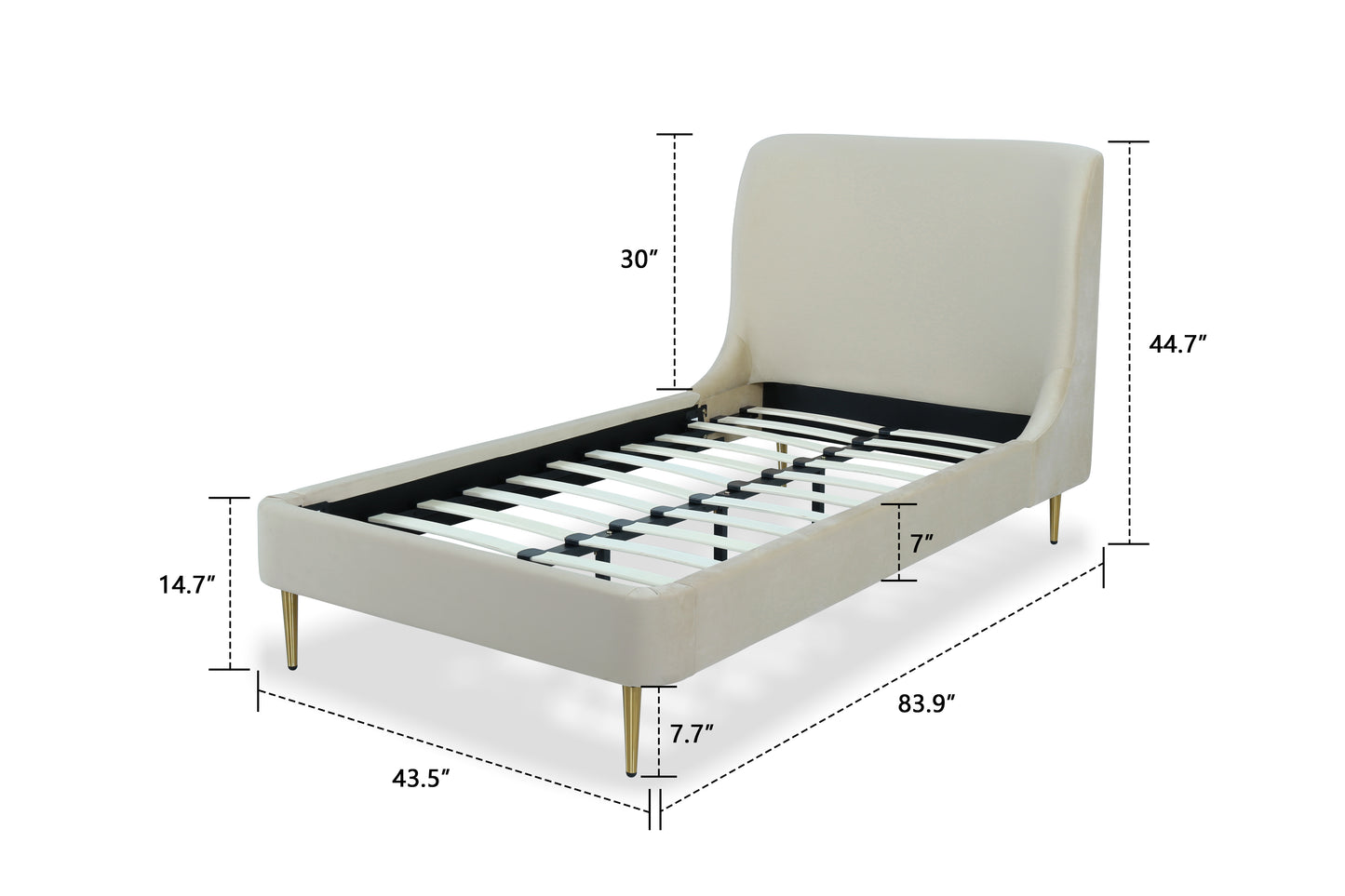 Heather Mid-Century Modern Upholstered Velvet Bed with Tapered Wood Legs and Headboard