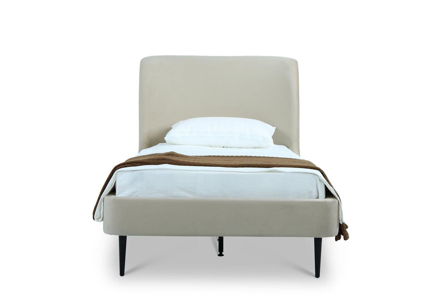 Heather Mid-Century Modern Upholstered Velvet Bed with Tapered Wood Legs and Headboard