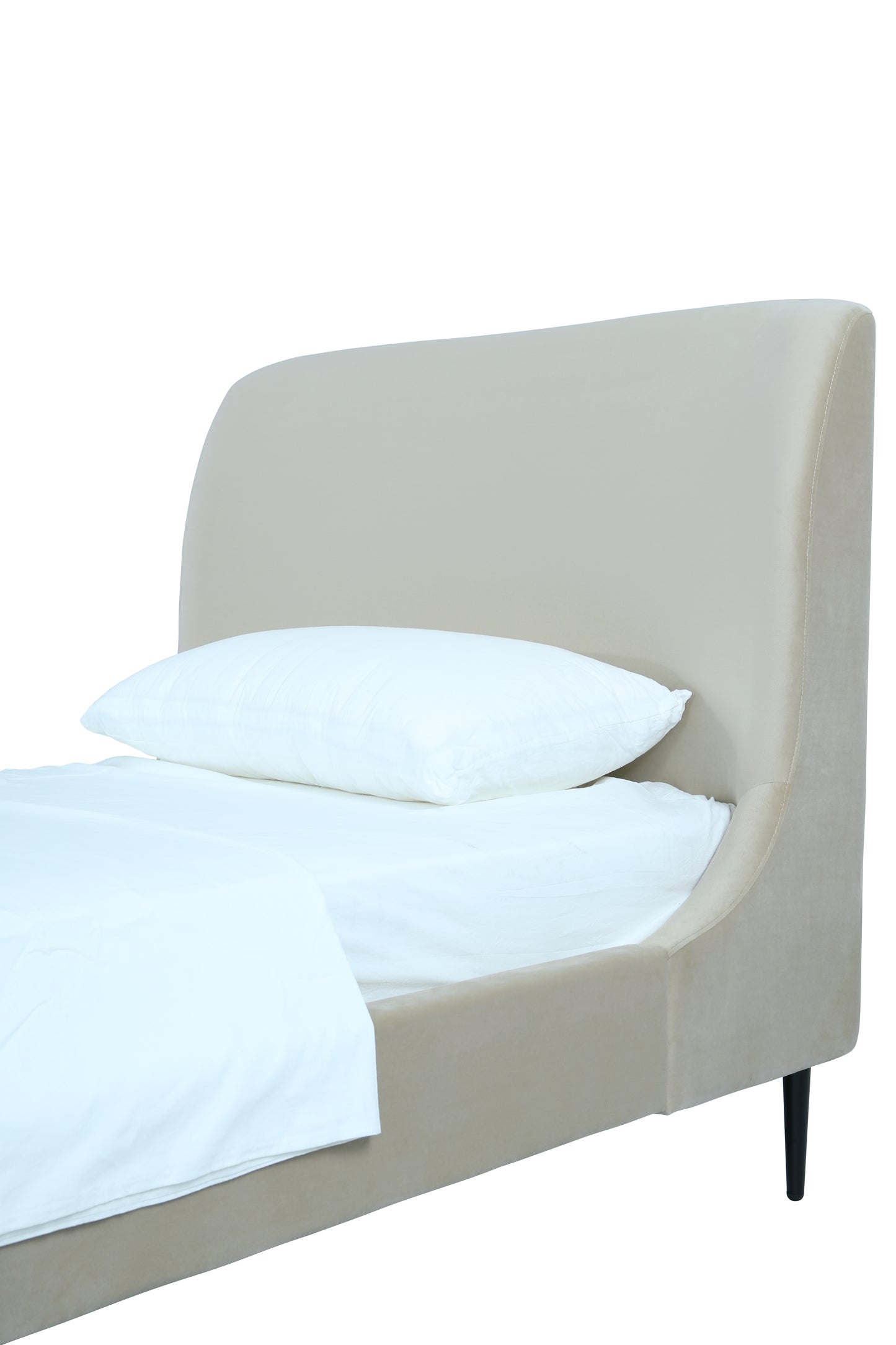 Heather Mid-Century Modern Upholstered Velvet Bed with Tapered Wood Legs and Headboard