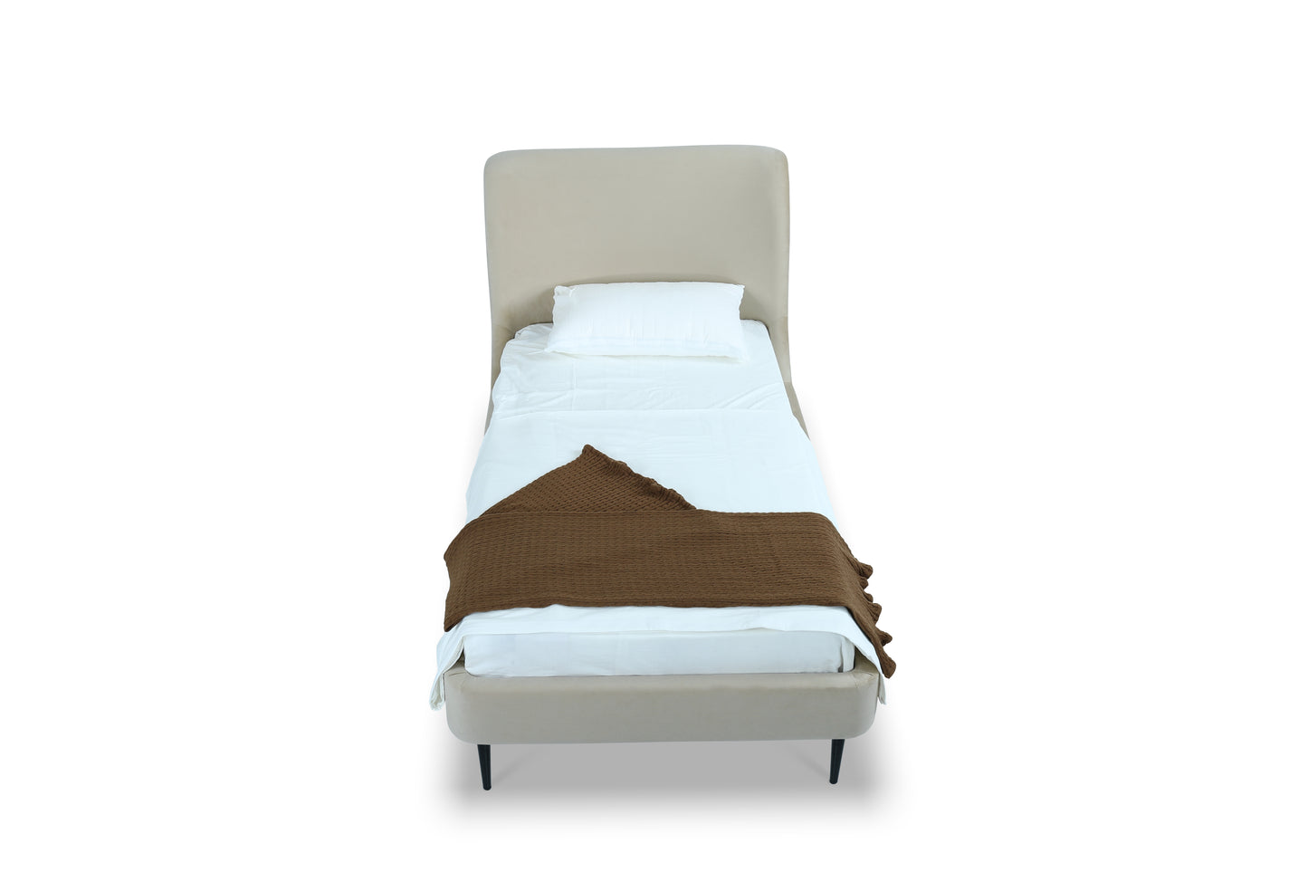 Heather Mid-Century Modern Upholstered Velvet Bed with Tapered Wood Legs and Headboard