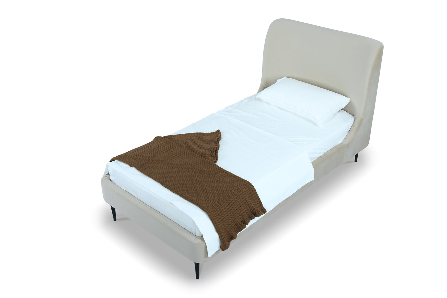 Heather Mid-Century Modern Upholstered Velvet Bed with Tapered Wood Legs and Headboard