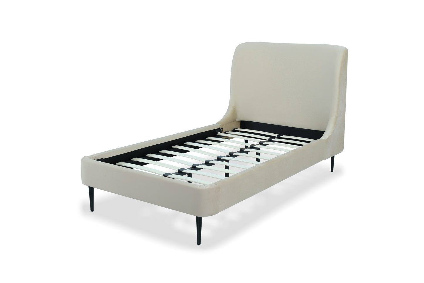 Heather Mid-Century Modern Upholstered Velvet Bed with Tapered Wood Legs and Headboard