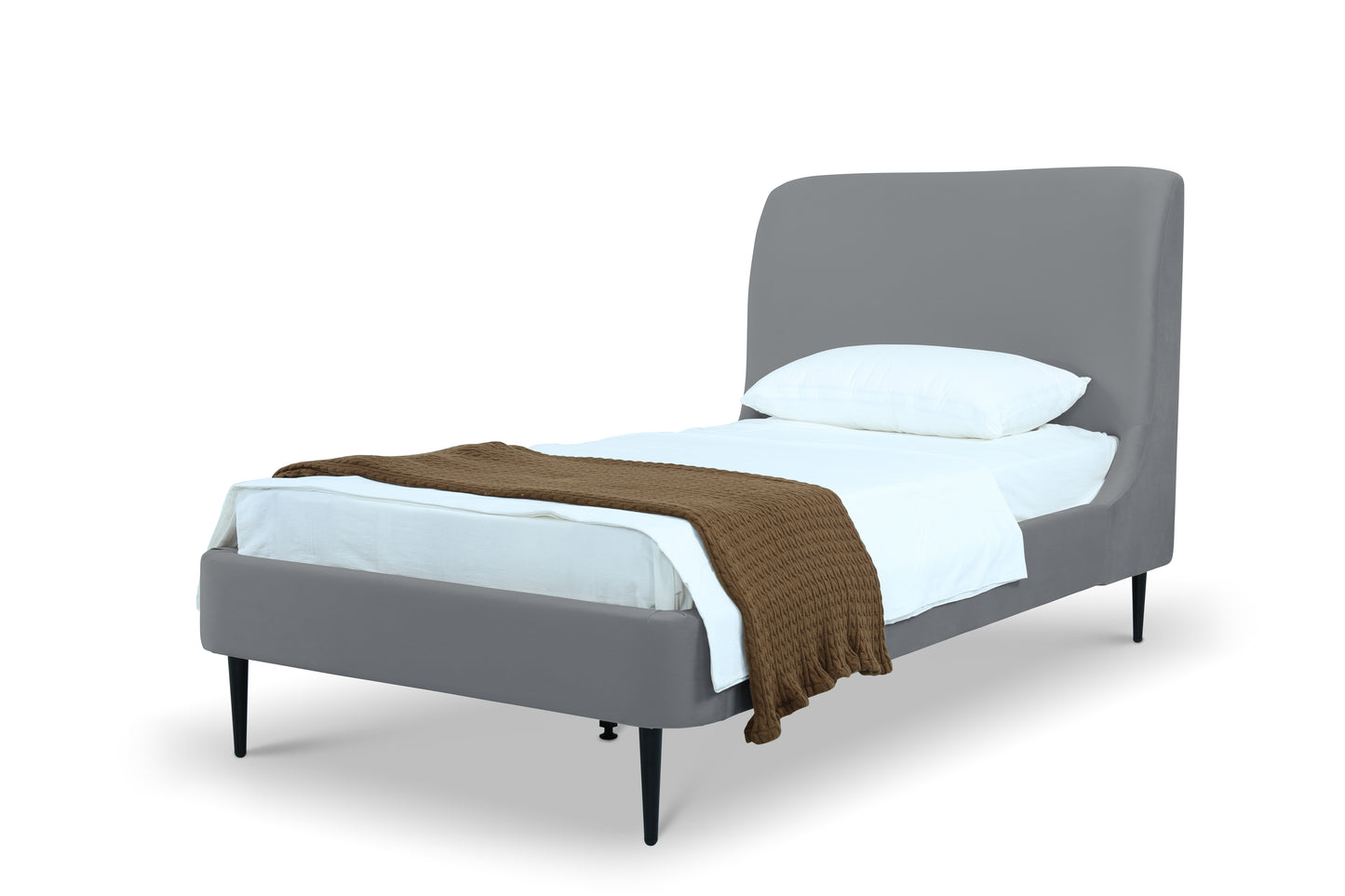 Heather Mid-Century Modern Upholstered Velvet Bed with Tapered Wood Legs and Headboard