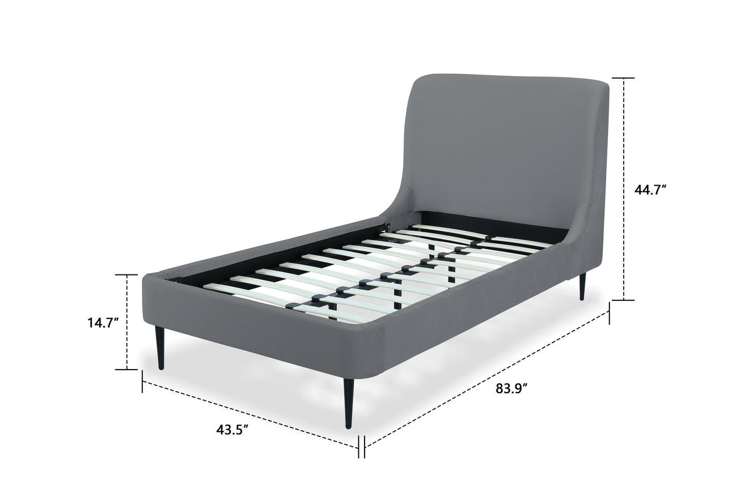 Heather Mid-Century Modern Upholstered Velvet Bed with Tapered Wood Legs and Headboard
