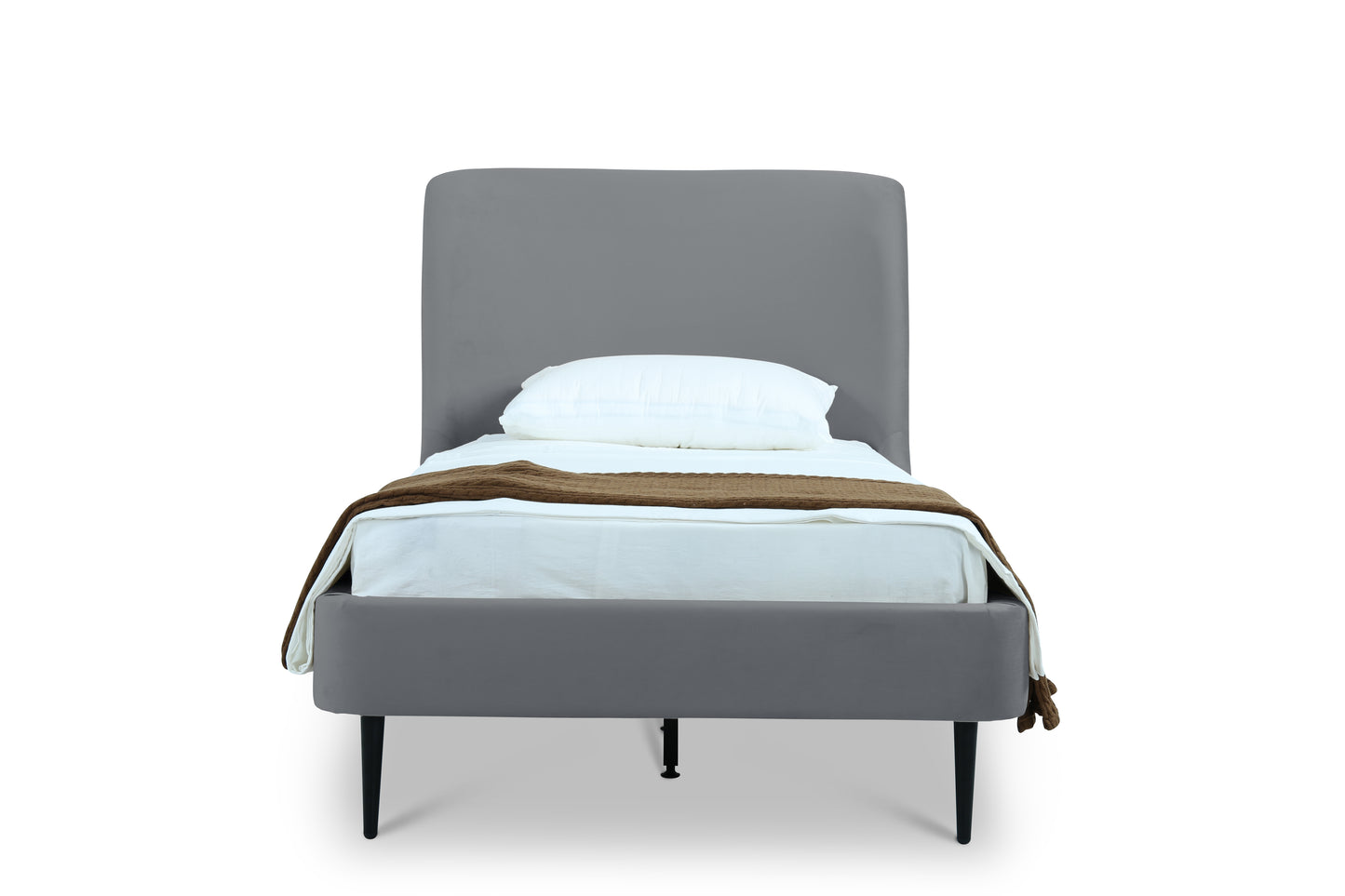 Heather Mid-Century Modern Upholstered Velvet Bed with Tapered Wood Legs and Headboard
