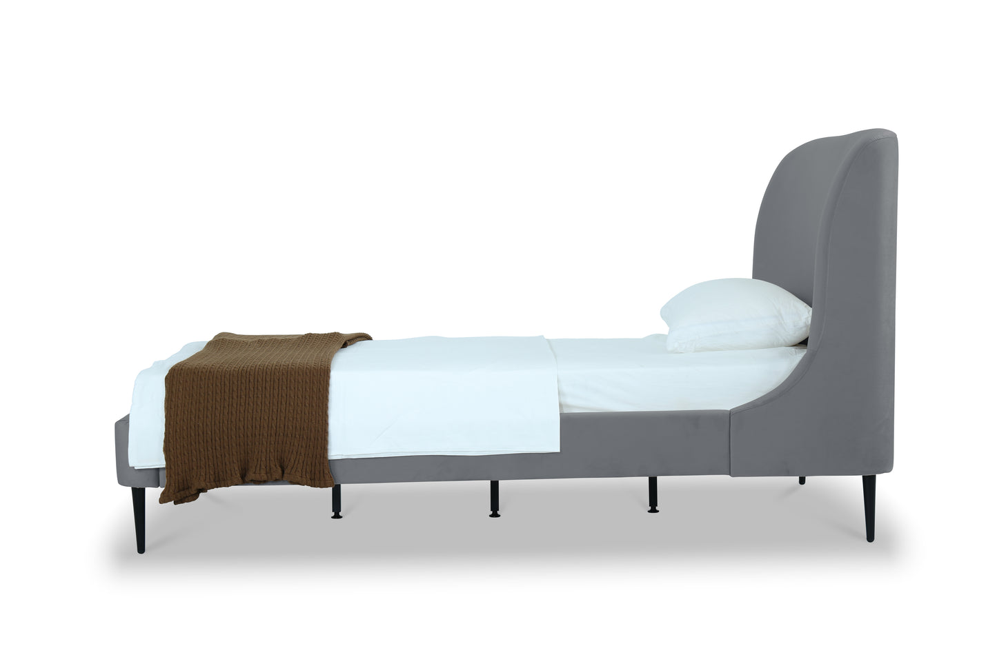 Heather Mid-Century Modern Upholstered Velvet Bed with Tapered Wood Legs and Headboard