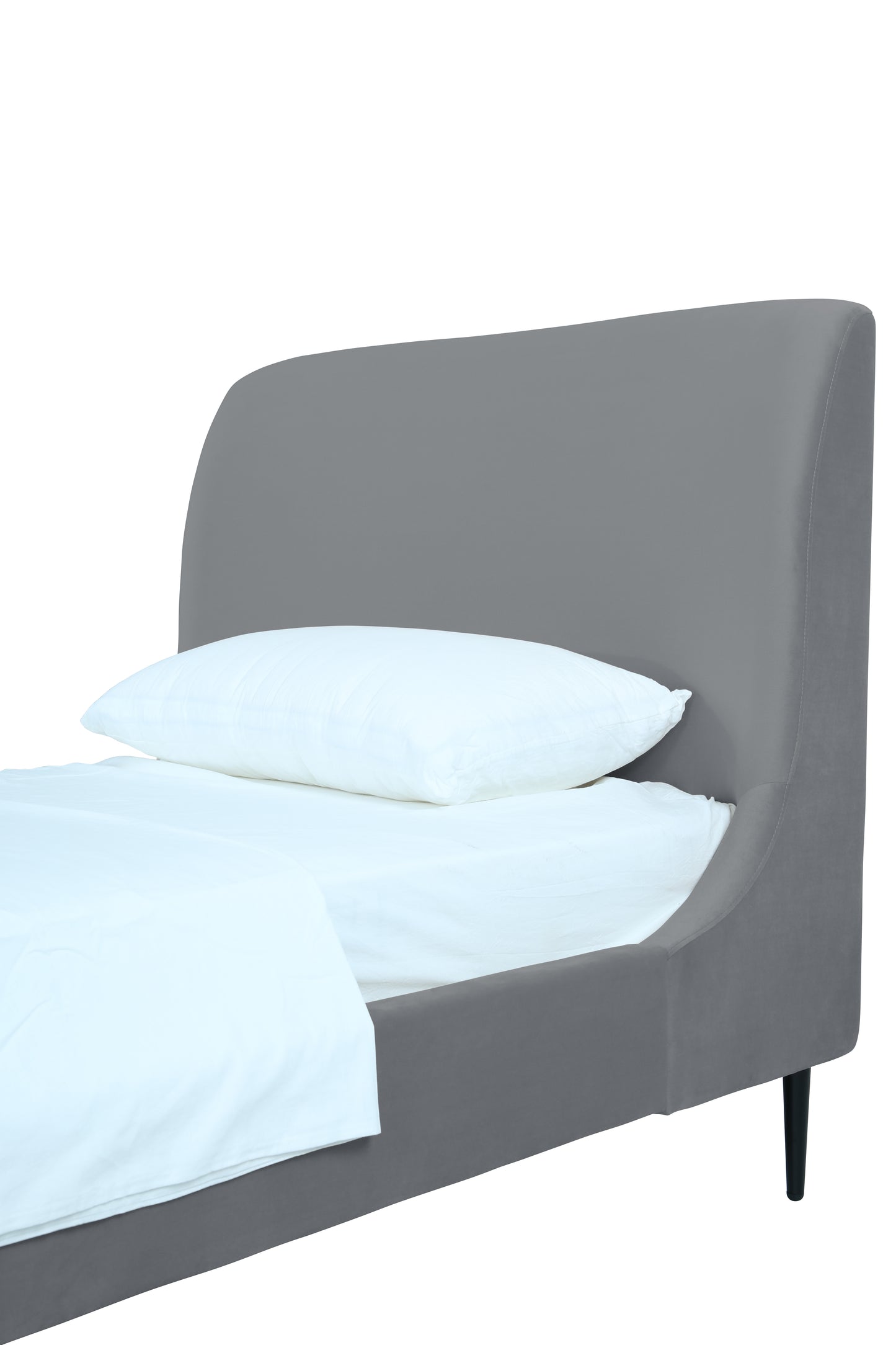 Heather Mid-Century Modern Upholstered Velvet Bed with Tapered Wood Legs and Headboard