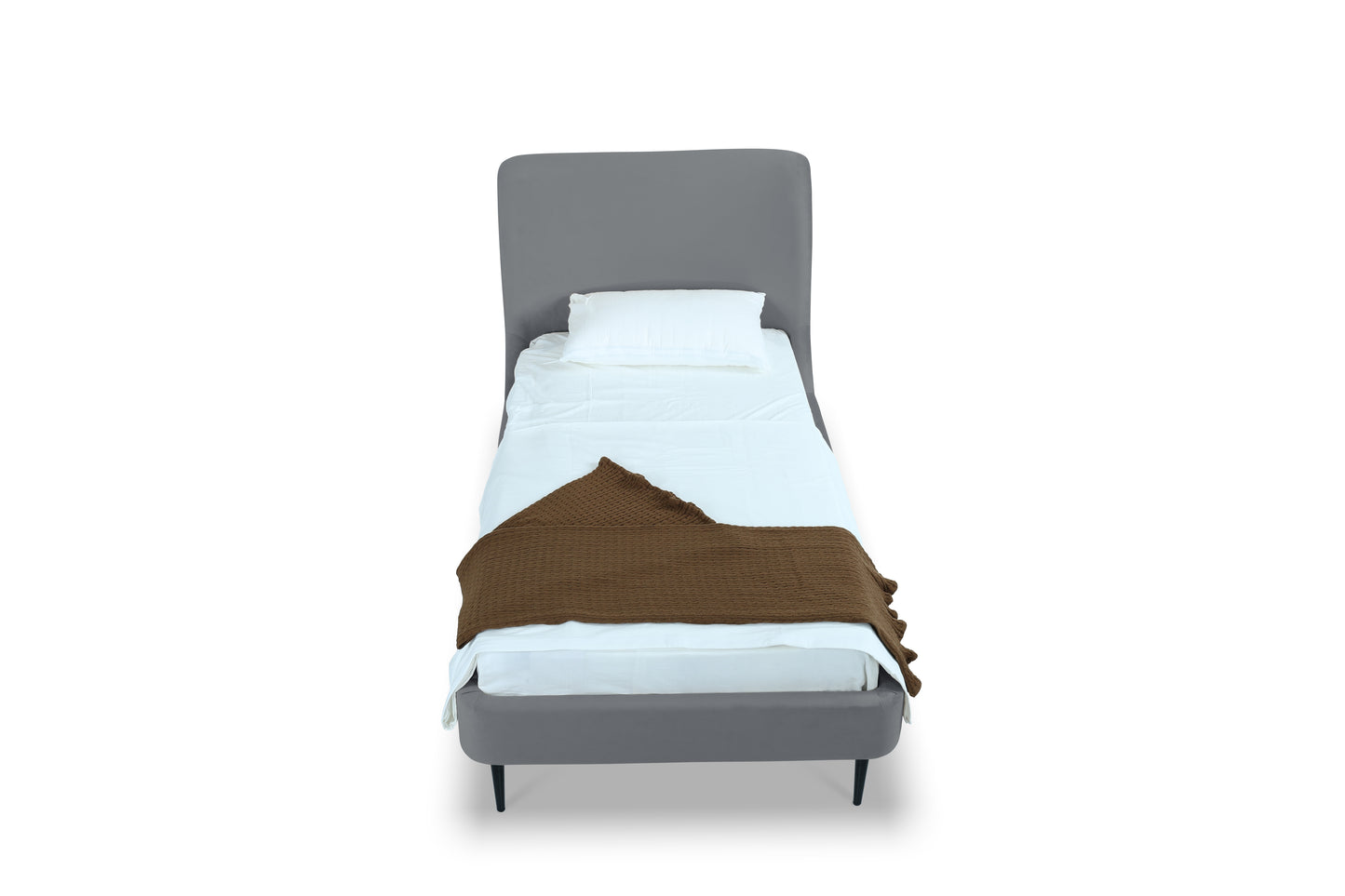 Heather Mid-Century Modern Upholstered Velvet Bed with Tapered Wood Legs and Headboard
