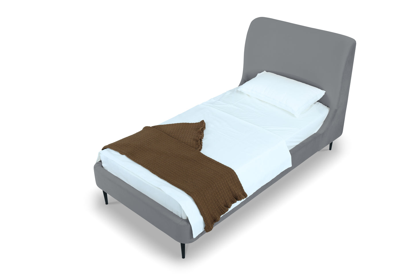 Heather Mid-Century Modern Upholstered Velvet Bed with Tapered Wood Legs and Headboard