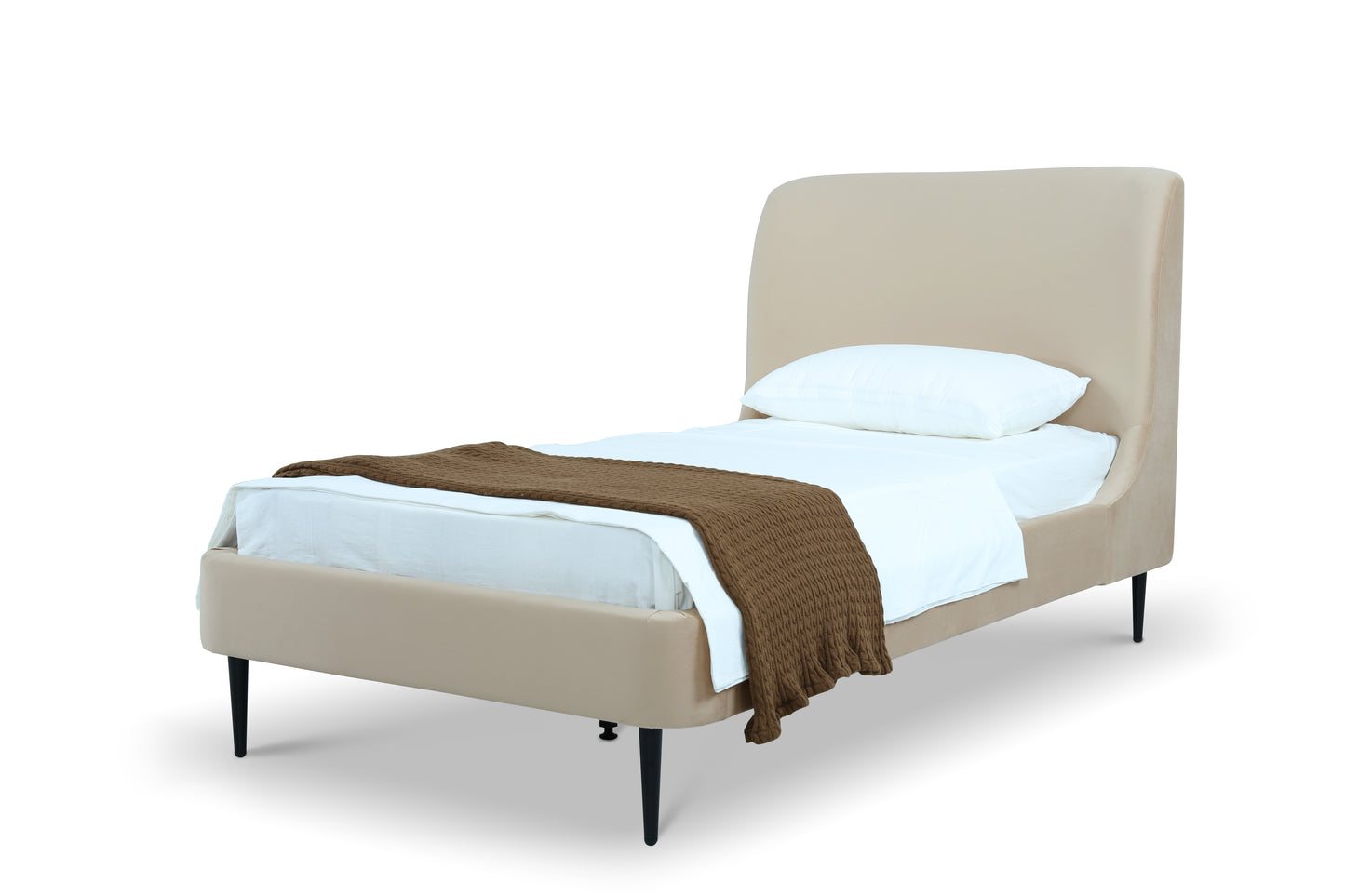 Manhattan Comfort Heather Velvet Twin Bed in Taupe with Black Legs S-BD003-TW-TP