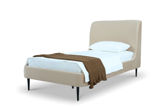 Manhattan Comfort Heather Velvet Twin Bed in Taupe with Black Legs S-BD003-TW-TP
