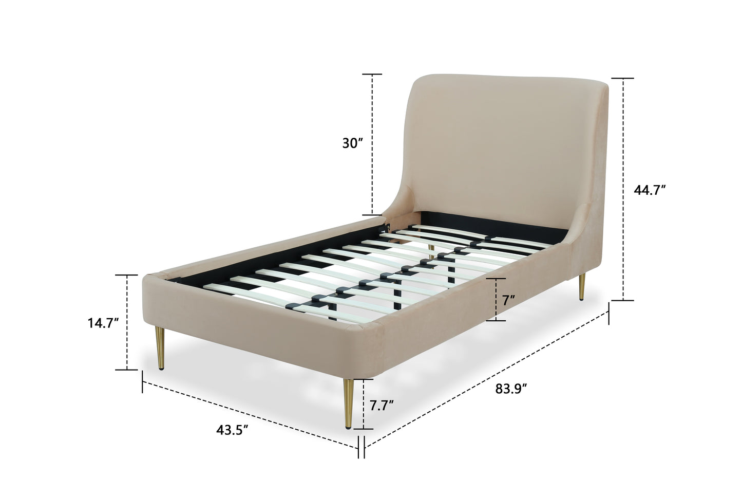Heather Mid-Century Modern Upholstered Velvet Bed with Tapered Wood Legs and Headboard