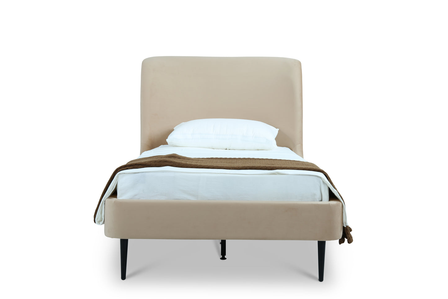 Manhattan Comfort Heather Velvet Twin Bed in Taupe with Black Legs S-BD003-TW-TP