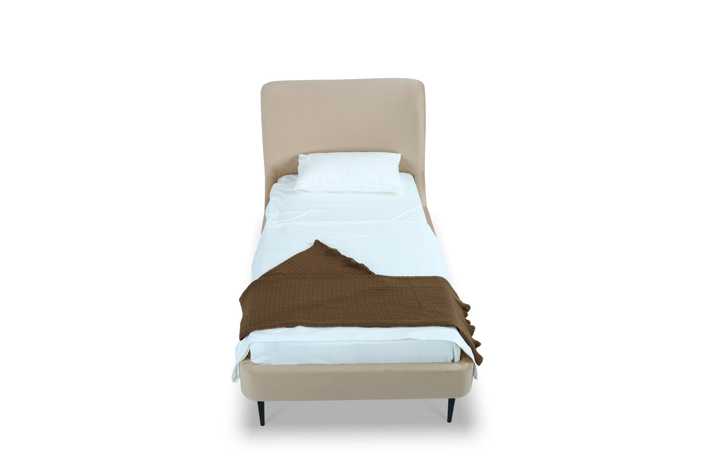 Heather Mid-Century Modern Upholstered Velvet Bed with Tapered Wood Legs and Headboard