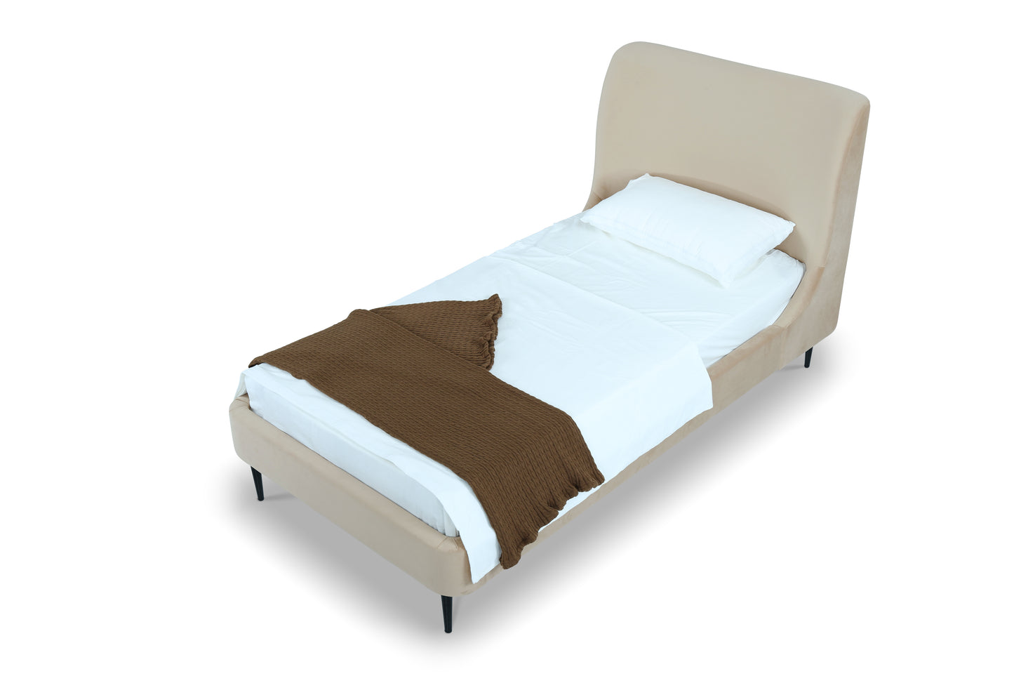 Heather Mid-Century Modern Upholstered Velvet Bed with Tapered Wood Legs and Headboard