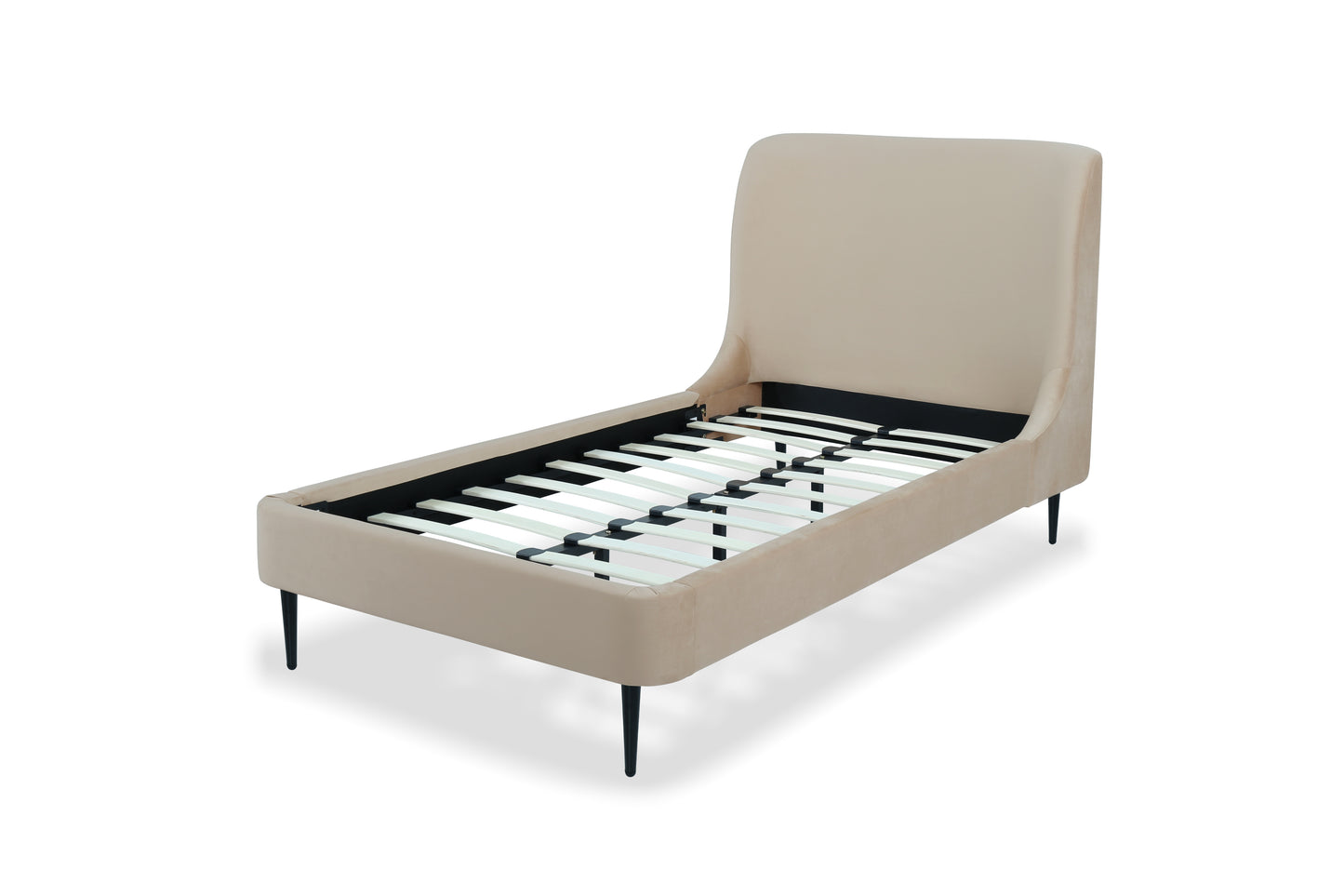 Heather Mid-Century Modern Upholstered Velvet Bed with Tapered Wood Legs and Headboard