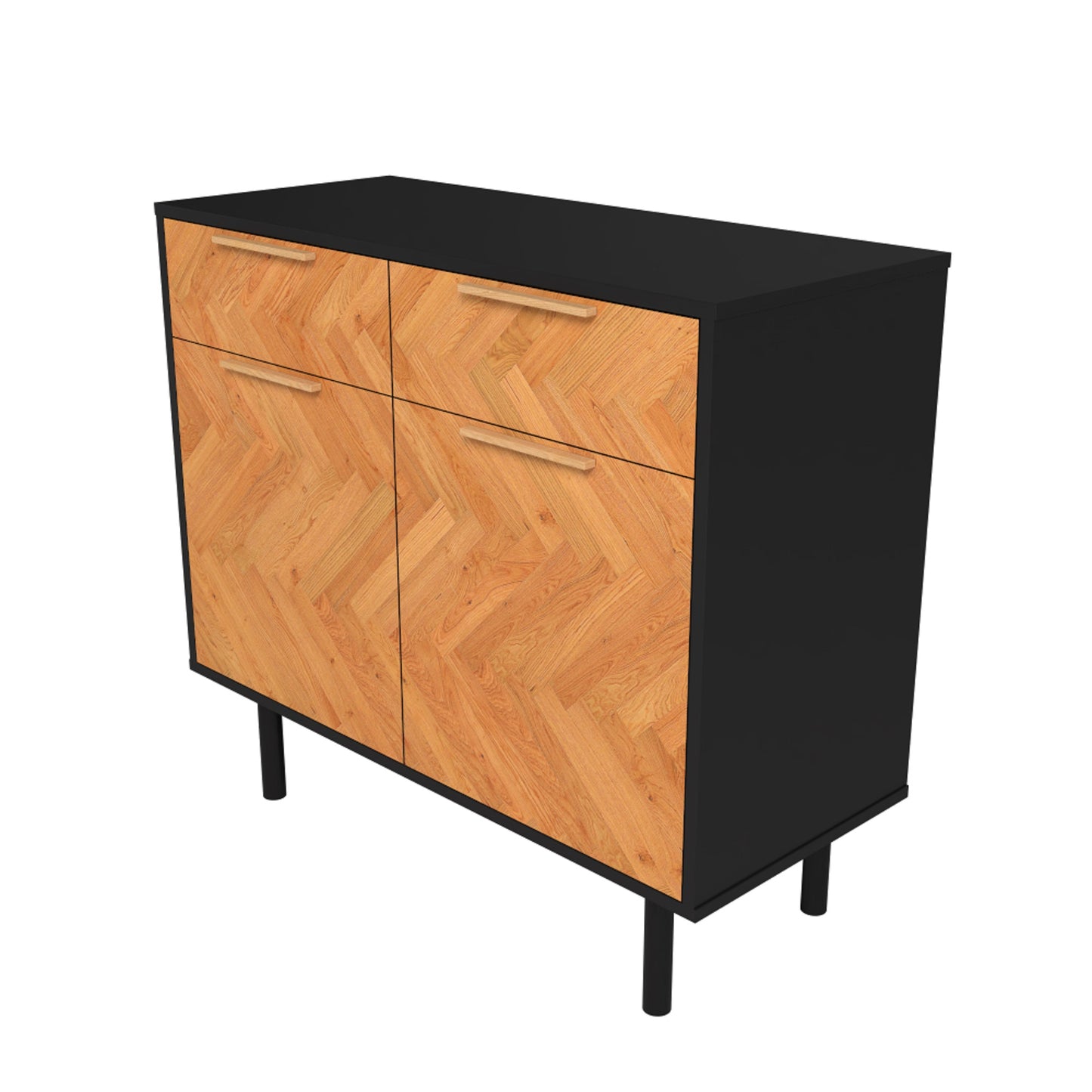 Manhattan Comfort Mid-Century Modern Liam Sideboard with 4 Shelves in Black and Wood SB-311AMC247