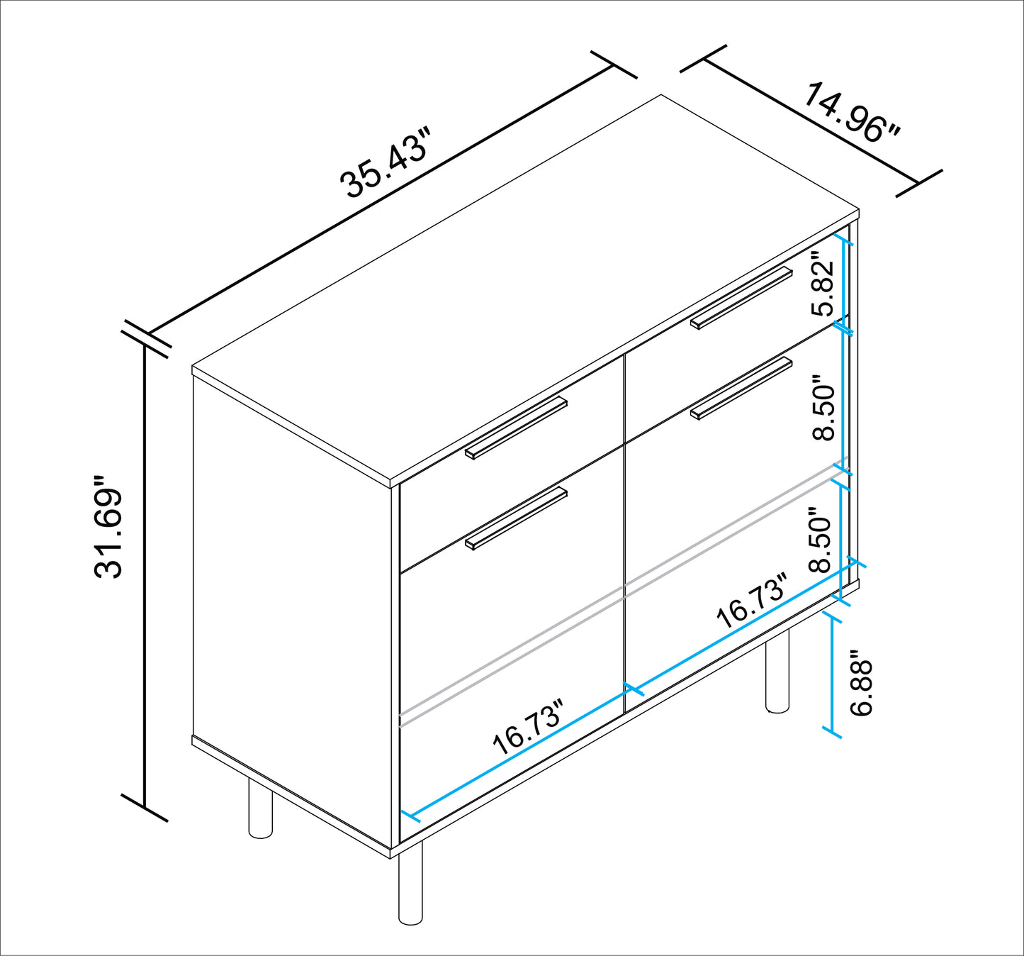 Manhattan Comfort Mid-Century Modern Liam Sideboard with 4 Shelves in Black and Brown SB-311AMC248
