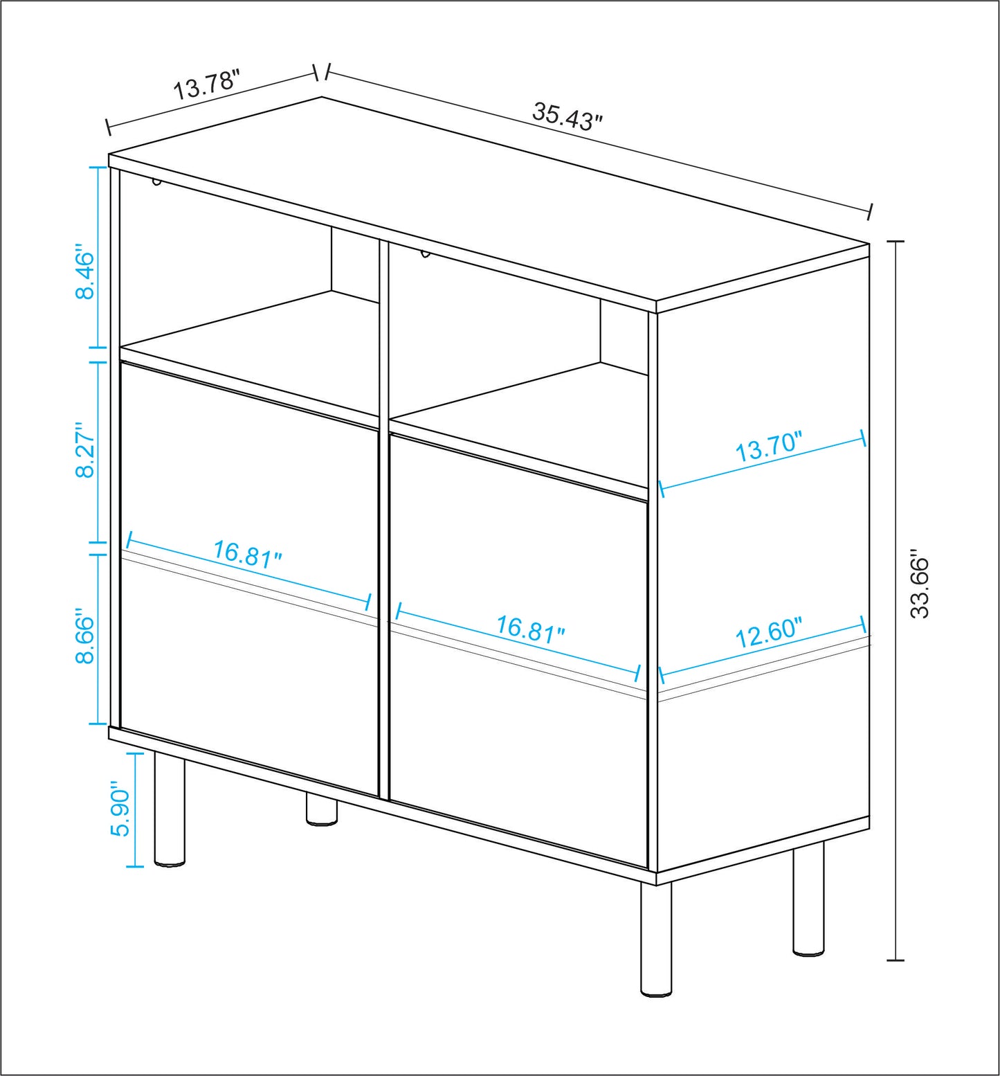 Manhattan Comfort Mid-Century Modern Retro Sideboard with 6 Shelves in White and Multi Color Red, Yellow, Blue Print SB-313AMC132