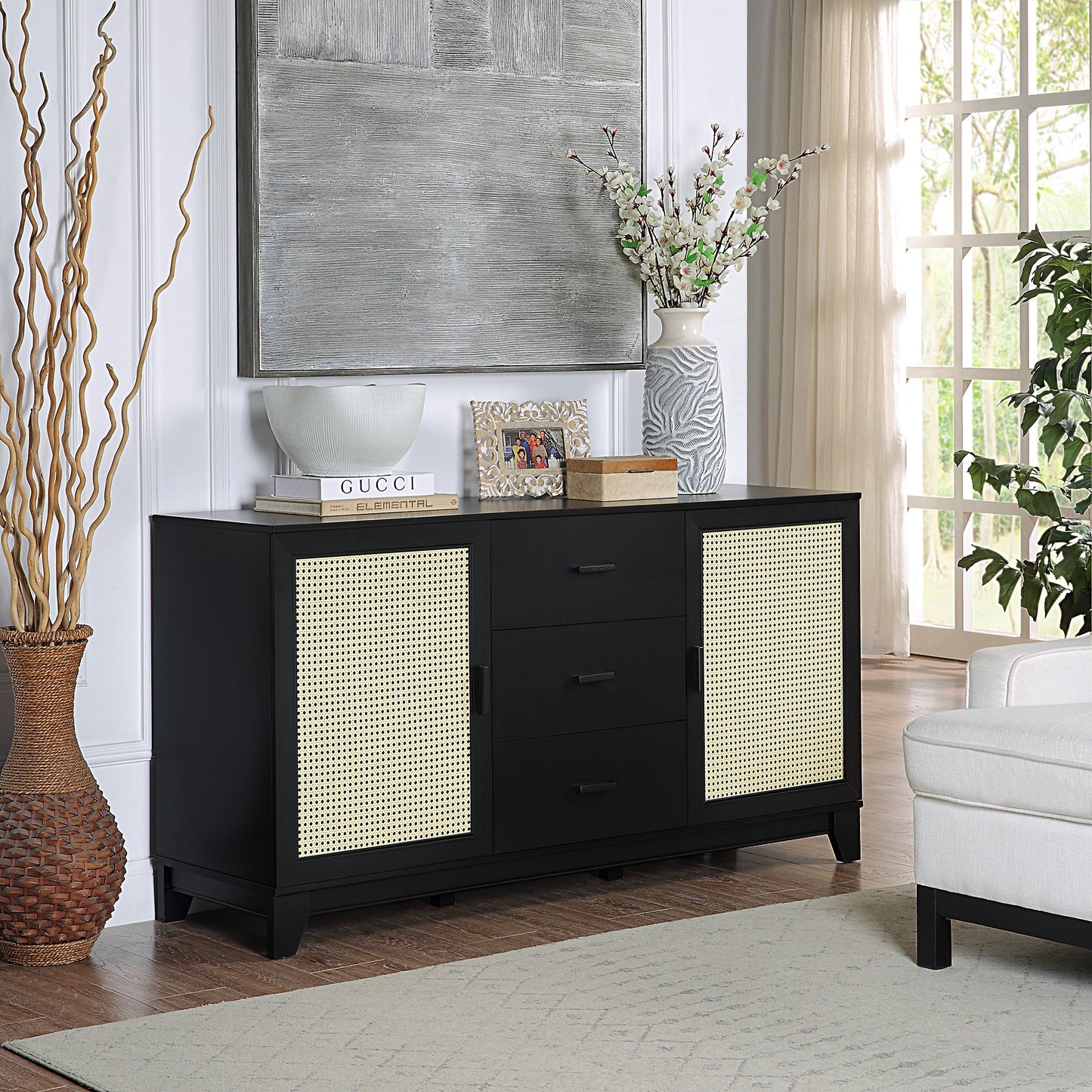 Sheridan Mid-Century Modern 59" Sideboard Storage Console with Drawers and Cabinets