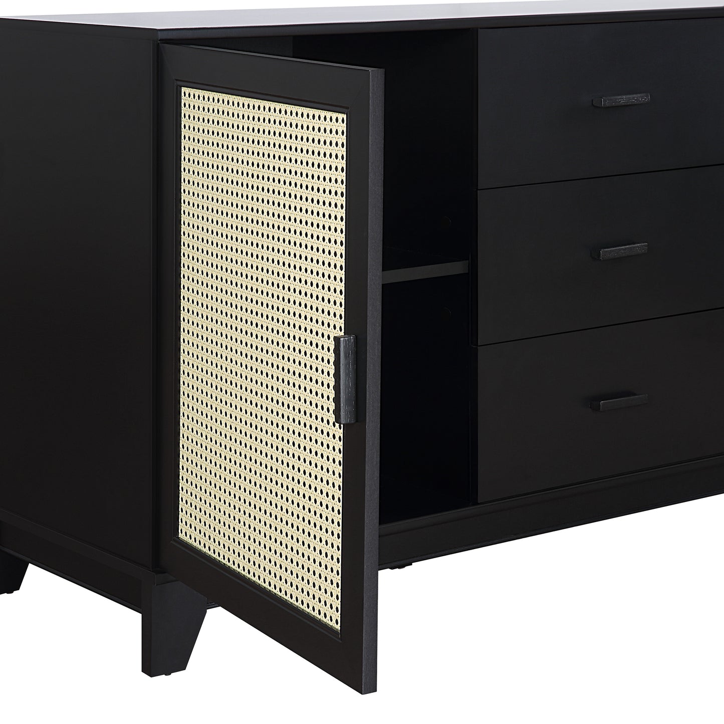 Manhattan Comfort Sheridan 59.05 Modern Cane Sideboard with Adjustable Shelves in Black SB-4GLF-BK