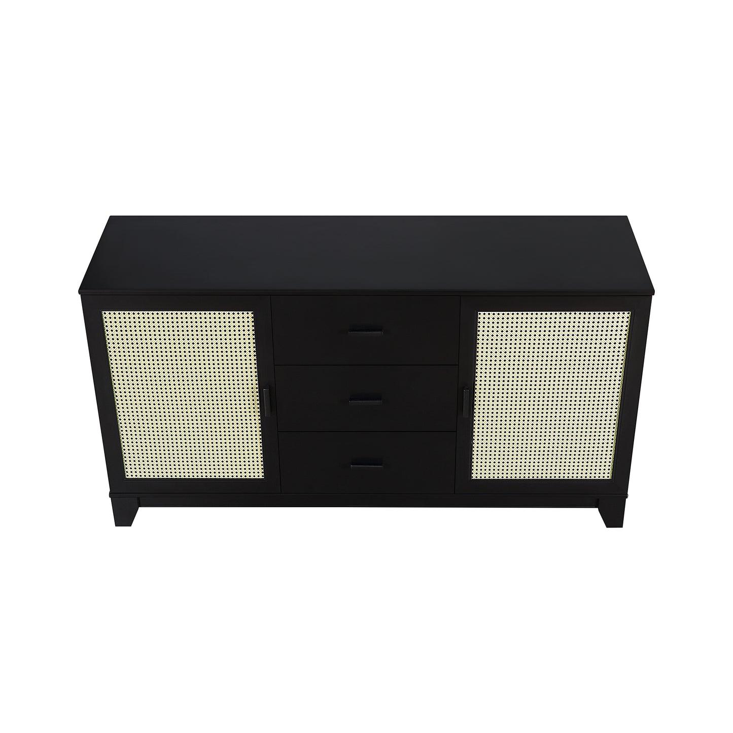 Manhattan Comfort Sheridan 59.05 Modern Cane Sideboard with Adjustable Shelves in Black SB-4GLF-BK