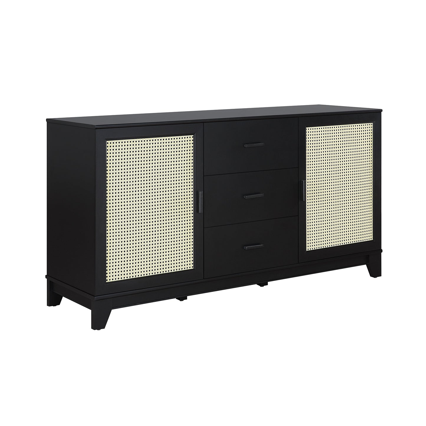Manhattan Comfort Sheridan 59.05 Modern Cane Sideboard with Adjustable Shelves in Black SB-4GLF-BK