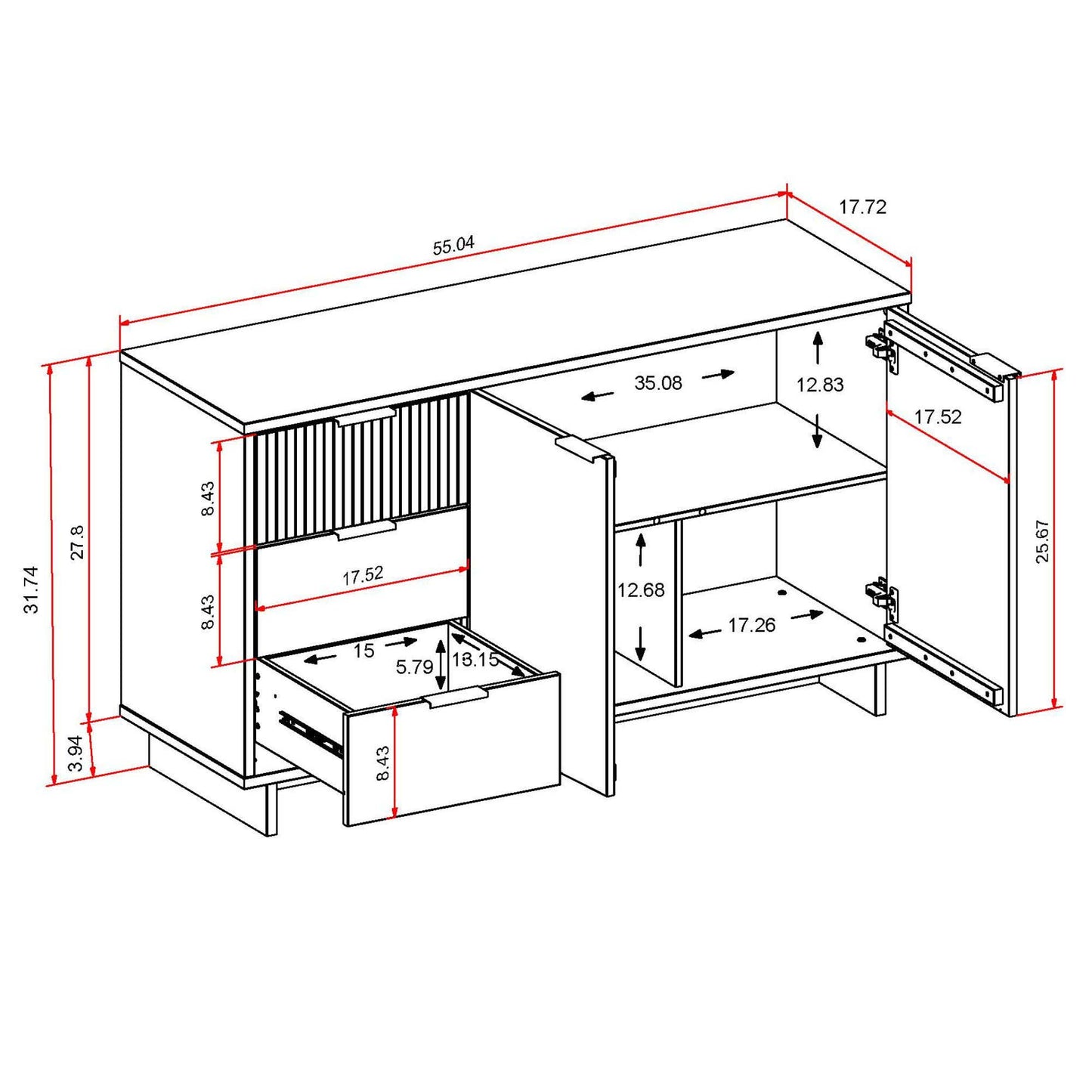 Manhattan Comfort Granville 55.07" Modern Sideboard with 3 Full Extension Drawers in Midnight Blue SB-5004