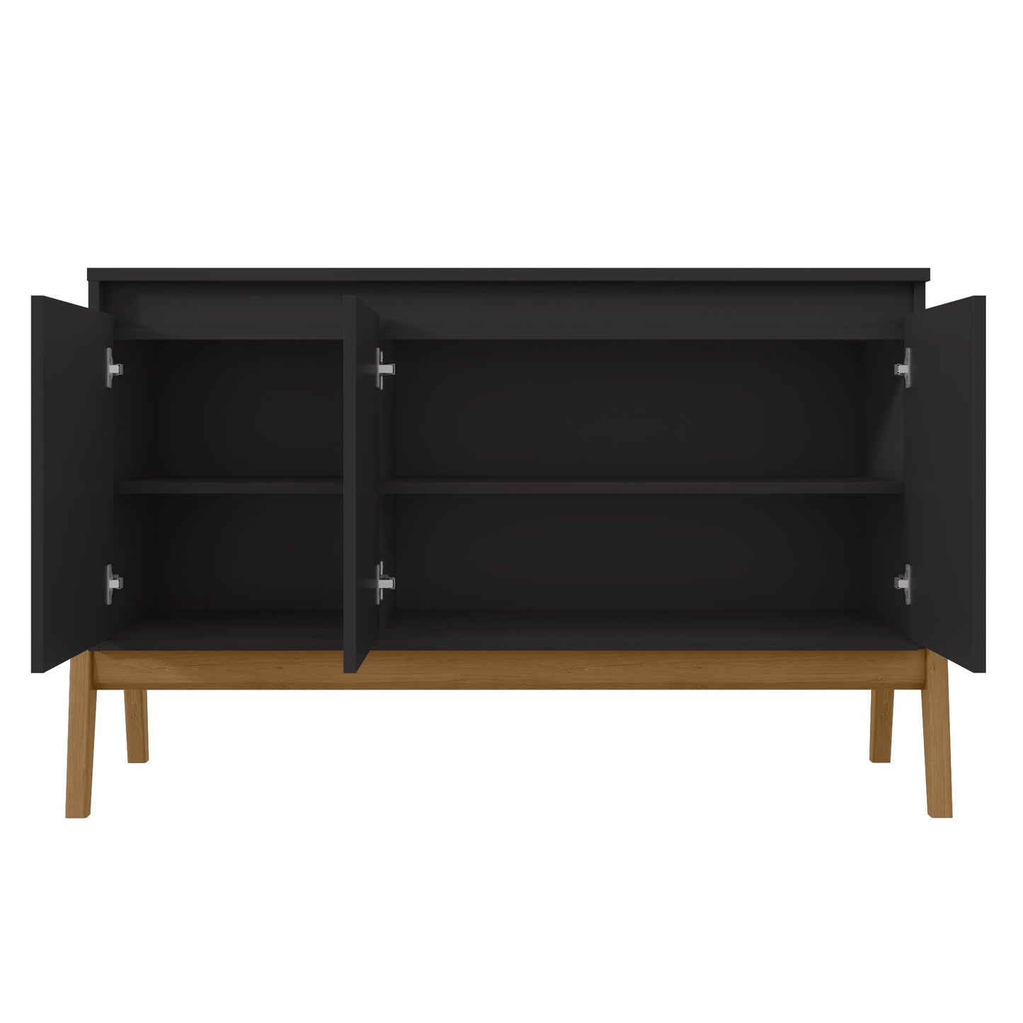 Manhattan Comfort Mid-Century Modern Gales 48.50 Sideboard with Solid Wood Legs in Matte Black SB-62676-BK