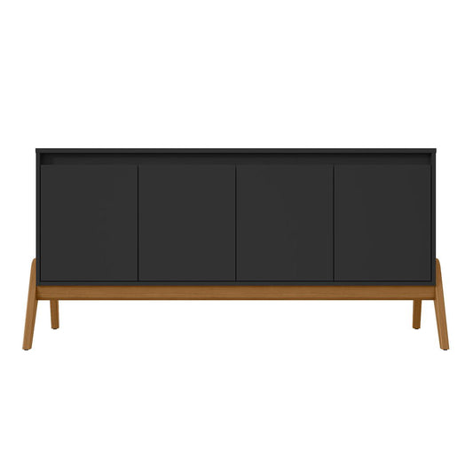 Manhattan Comfort Mid-Century Modern Gales 63.32 Sideboard with Solid Wood Legs in Matte Black