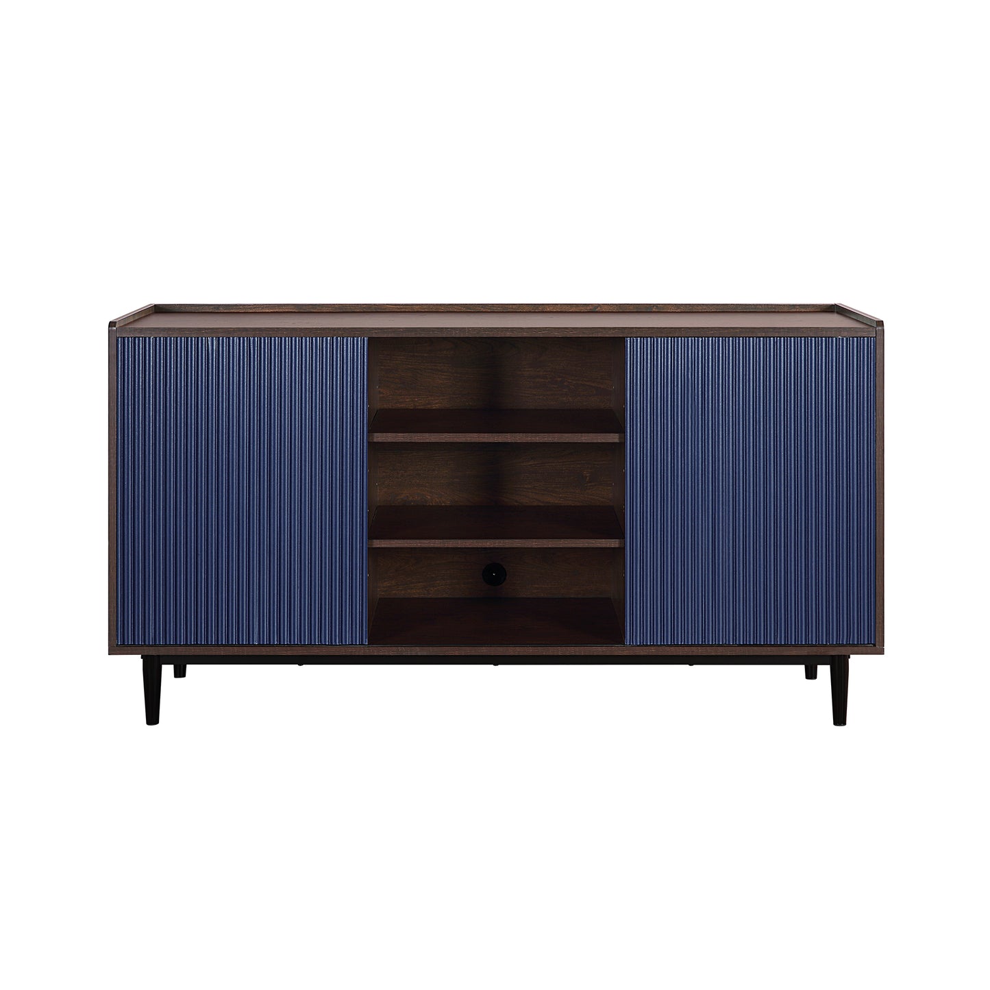 Manhattan Comfort Duane 59.05 Modern Ribbed Sideboard with Adjustable Shelves in Dark Brown and Navy Blue SB-9GLF-NB