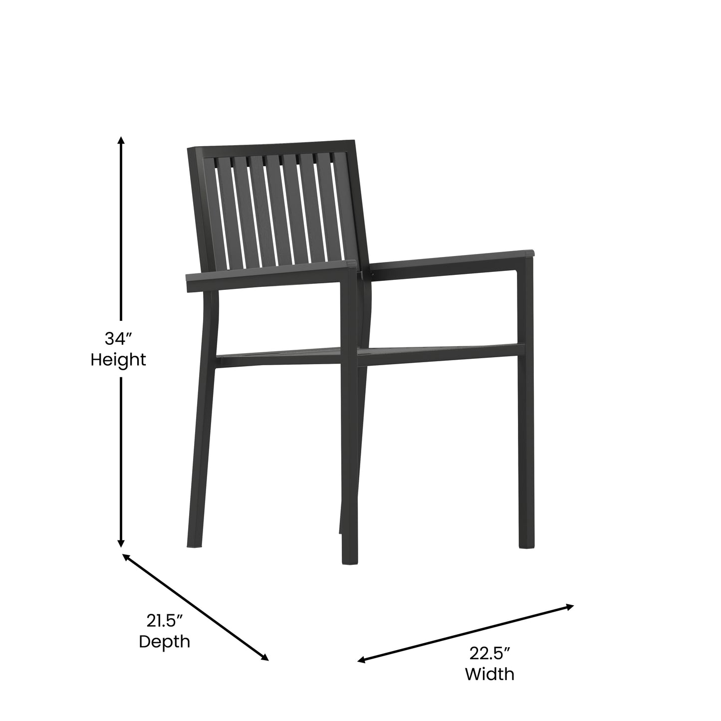 Harris 5 Piece Commercial Indoor/Outdoor Table and Chairs with Black Poly Resin Slatted Backs and Seats Black