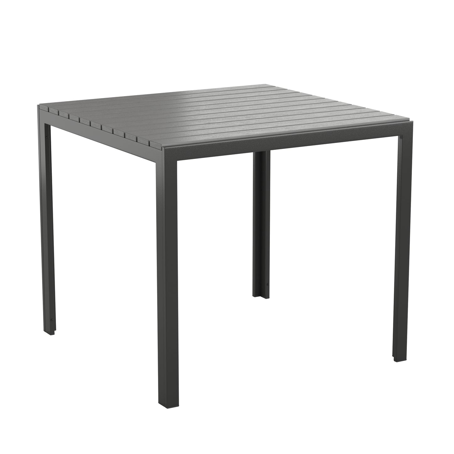 Harris Commercial Grade Indoor/Outdoor Black Square Steel Patio Dining Table for 4 with Black Poly Resin Slatted Top Black Top/Black Frame