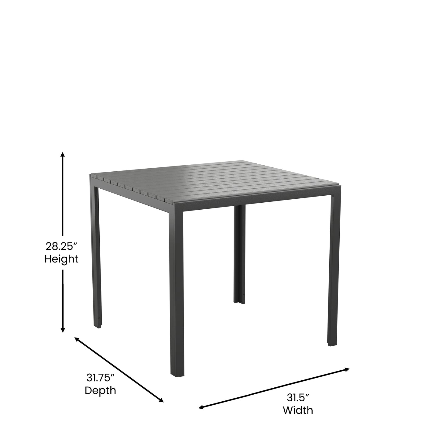 Harris Commercial Grade Indoor/Outdoor Black Square Steel Patio Dining Table for 4 with Black Poly Resin Slatted Top Black Top/Black Frame