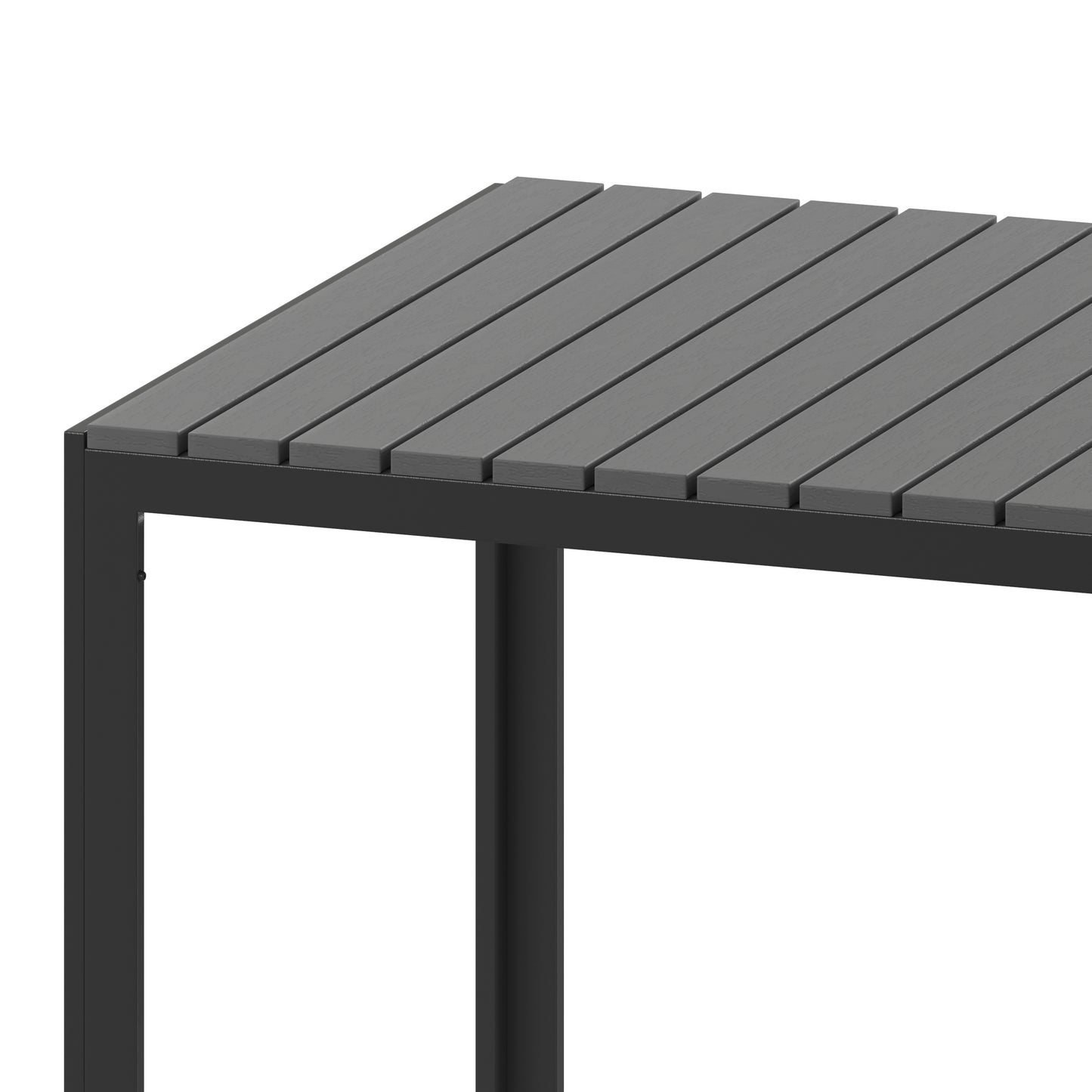 Harris Commercial Grade Indoor/Outdoor Black Square Steel Patio Dining Table for 4 with Black Poly Resin Slatted Top Black Top/Black Frame