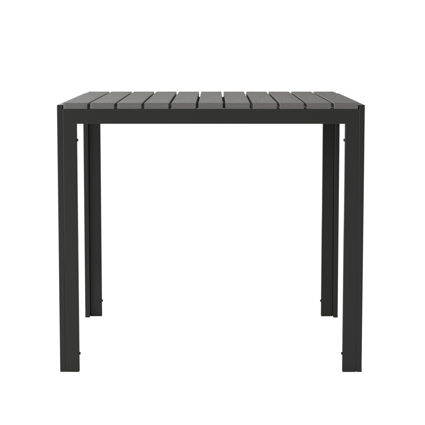 Harris Commercial Grade Indoor/Outdoor Black Square Steel Patio Dining Table for 4 with Black Poly Resin Slatted Top Black Top/Black Frame
