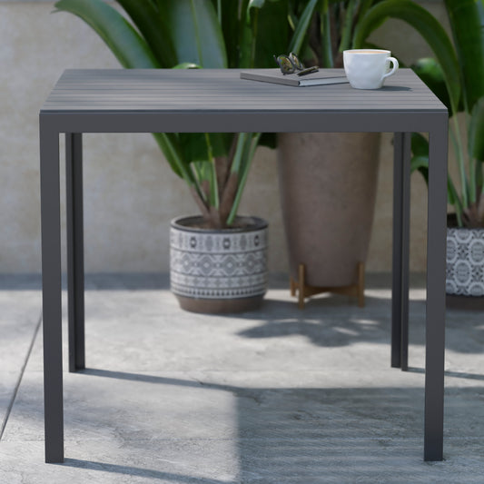 Harris Commercial Grade Indoor/Outdoor Black Square Steel Patio Dining Table for 4 with Black Poly Resin Slatted Top Black Top/Black Frame SB-A268T-BK-GG