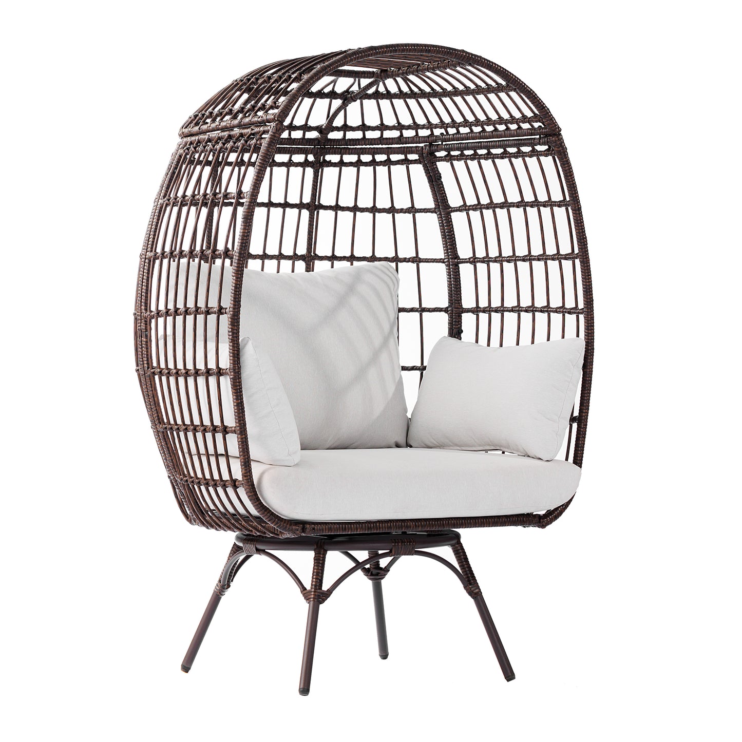 Zola Commercial Brown/Cream Indoor/Outdoor Oversized Wicker Egg Swivel Lounge Chair with 4 Cushions for Living Room, Patio, and Backyard Use Cream Cushions/Brown Frame