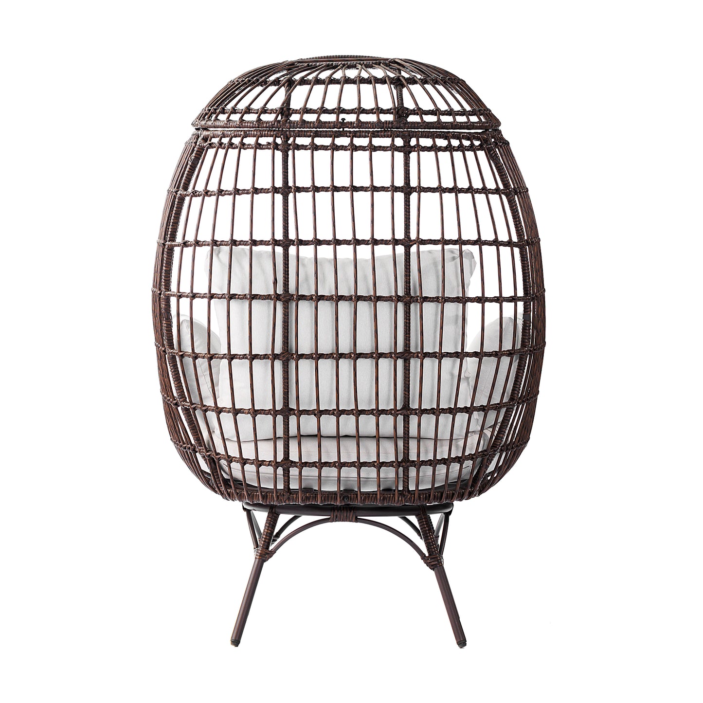 Zola Commercial Brown/Cream Indoor/Outdoor Oversized Wicker Egg Swivel Lounge Chair with 4 Cushions for Living Room, Patio, and Backyard Use Cream Cushions/Brown Frame