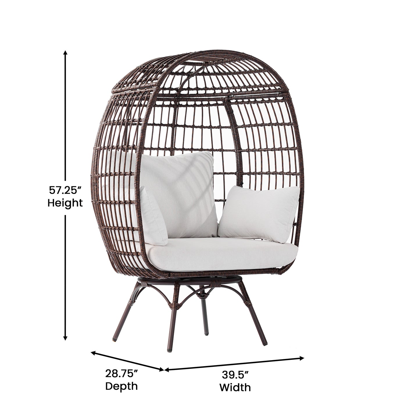 Zola Commercial Brown/Cream Indoor/Outdoor Oversized Wicker Egg Swivel Lounge Chair with 4 Cushions for Living Room, Patio, and Backyard Use Cream Cushions/Brown Frame