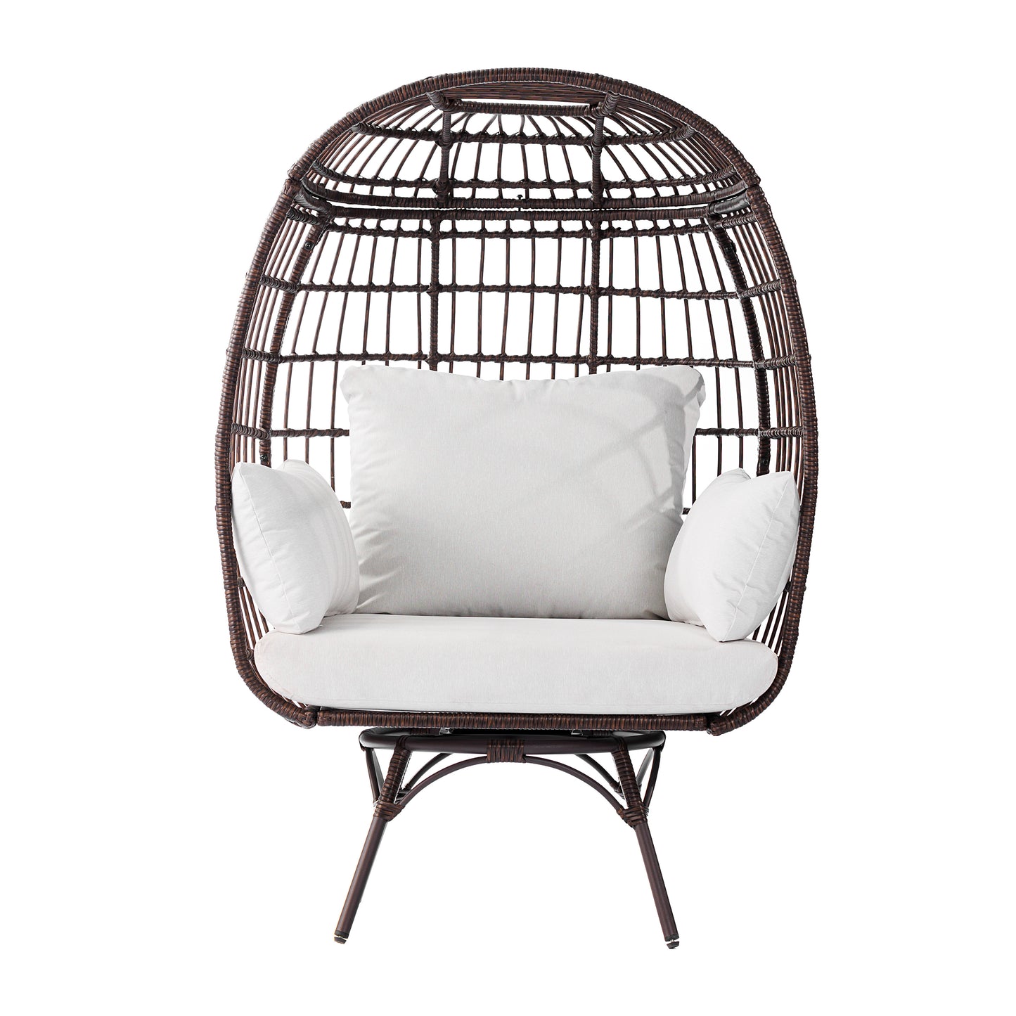 Zola Commercial Brown/Cream Indoor/Outdoor Oversized Wicker Egg Swivel Lounge Chair with 4 Cushions for Living Room, Patio, and Backyard Use Cream Cushions/Brown Frame