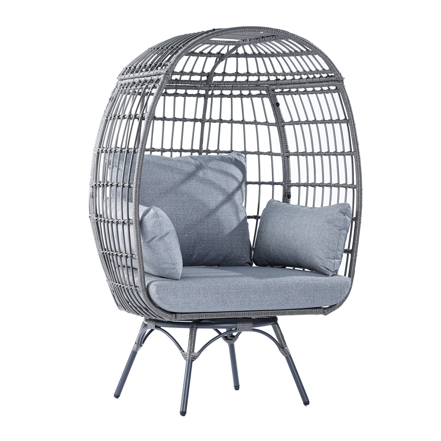 Zola Commercial Gray Indoor/Outdoor Oversized Wicker Egg Swivel Lounge Chair with 4 Cushions for Living Room, Patio, and Backyard Use Gray Cushions/Gray Frame