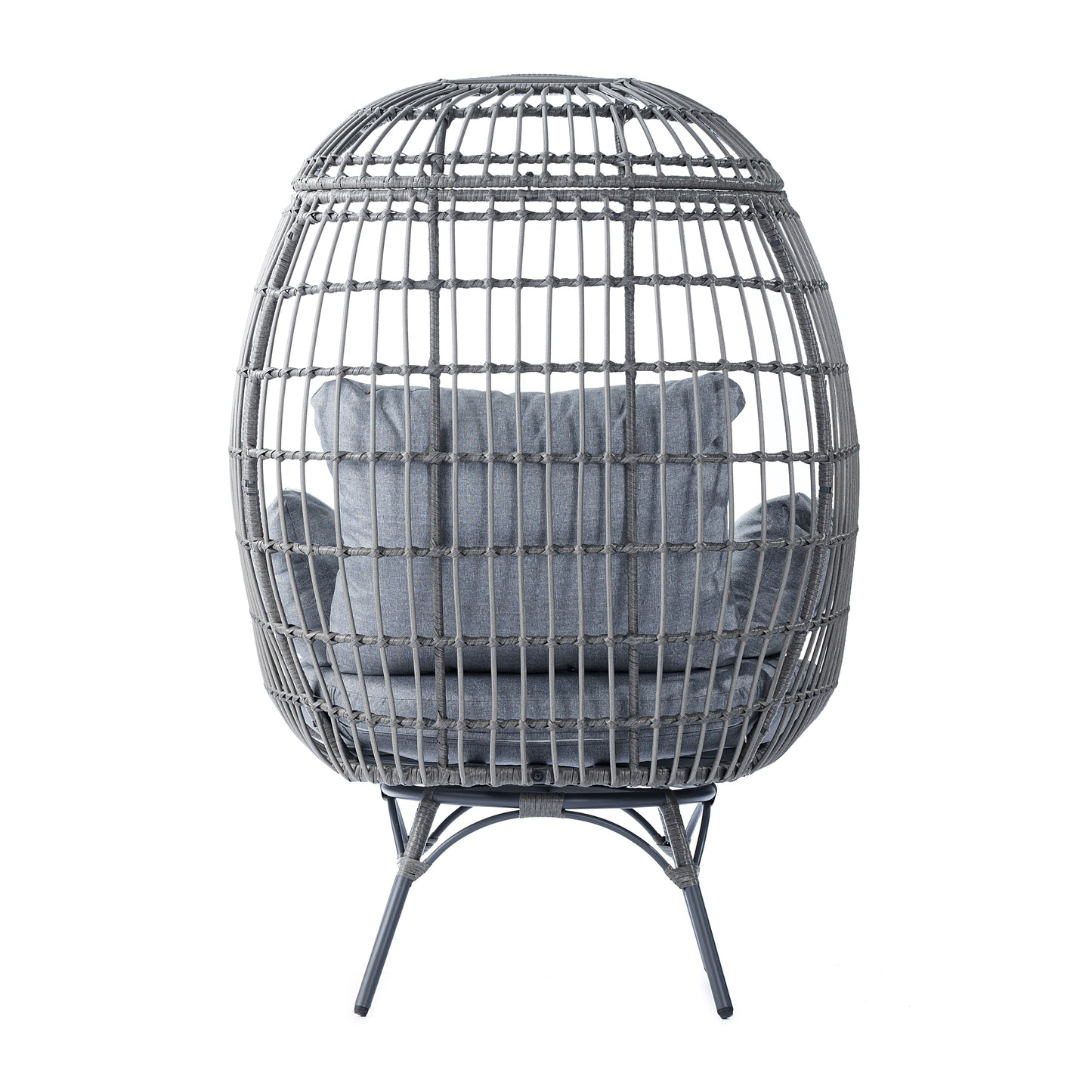Zola Commercial Gray Indoor/Outdoor Oversized Wicker Egg Swivel Lounge Chair with 4 Cushions for Living Room, Patio, and Backyard Use Gray Cushions/Gray Frame