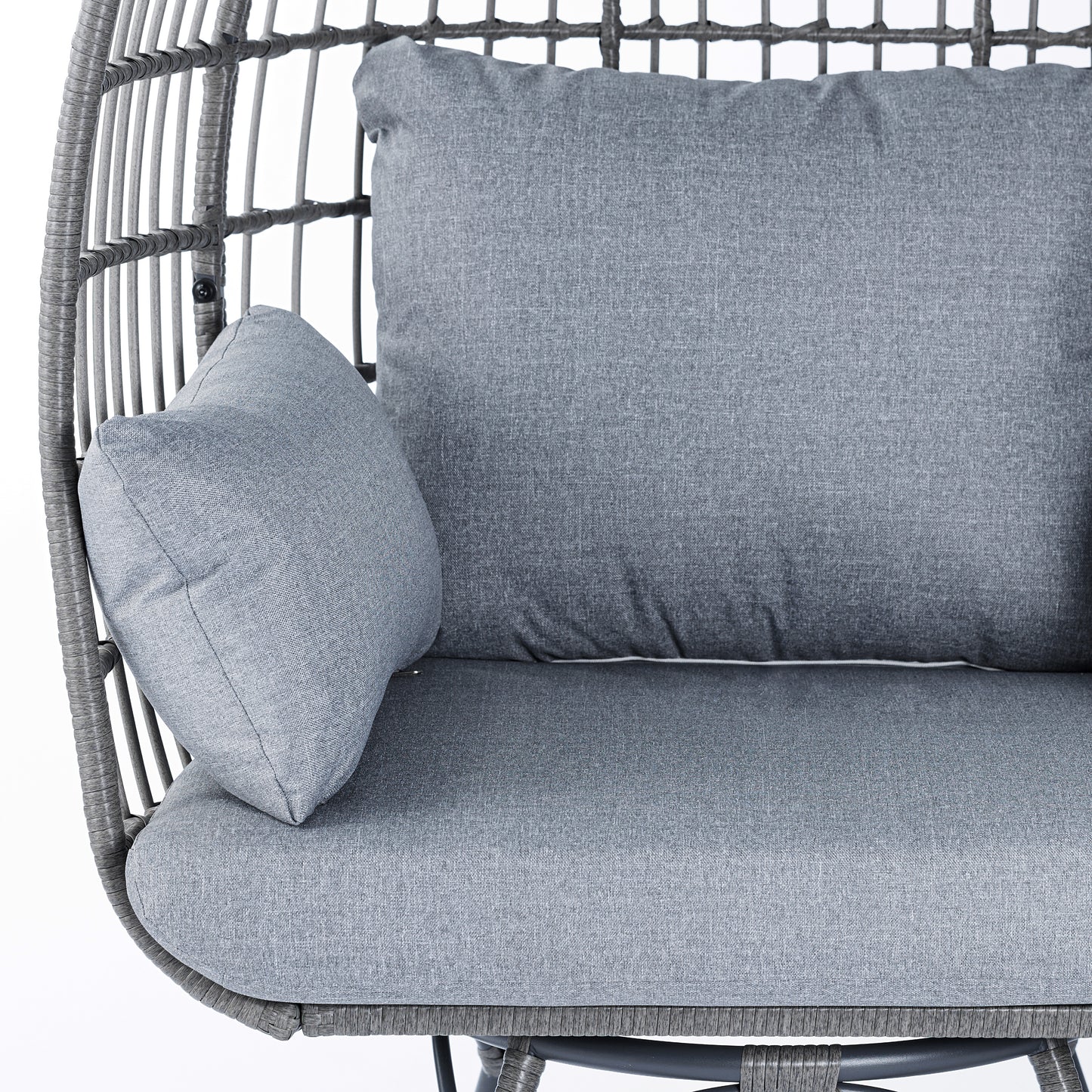 Zola Commercial Gray Indoor/Outdoor Oversized Wicker Egg Swivel Lounge Chair with 4 Cushions for Living Room, Patio, and Backyard Use Gray Cushions/Gray Frame