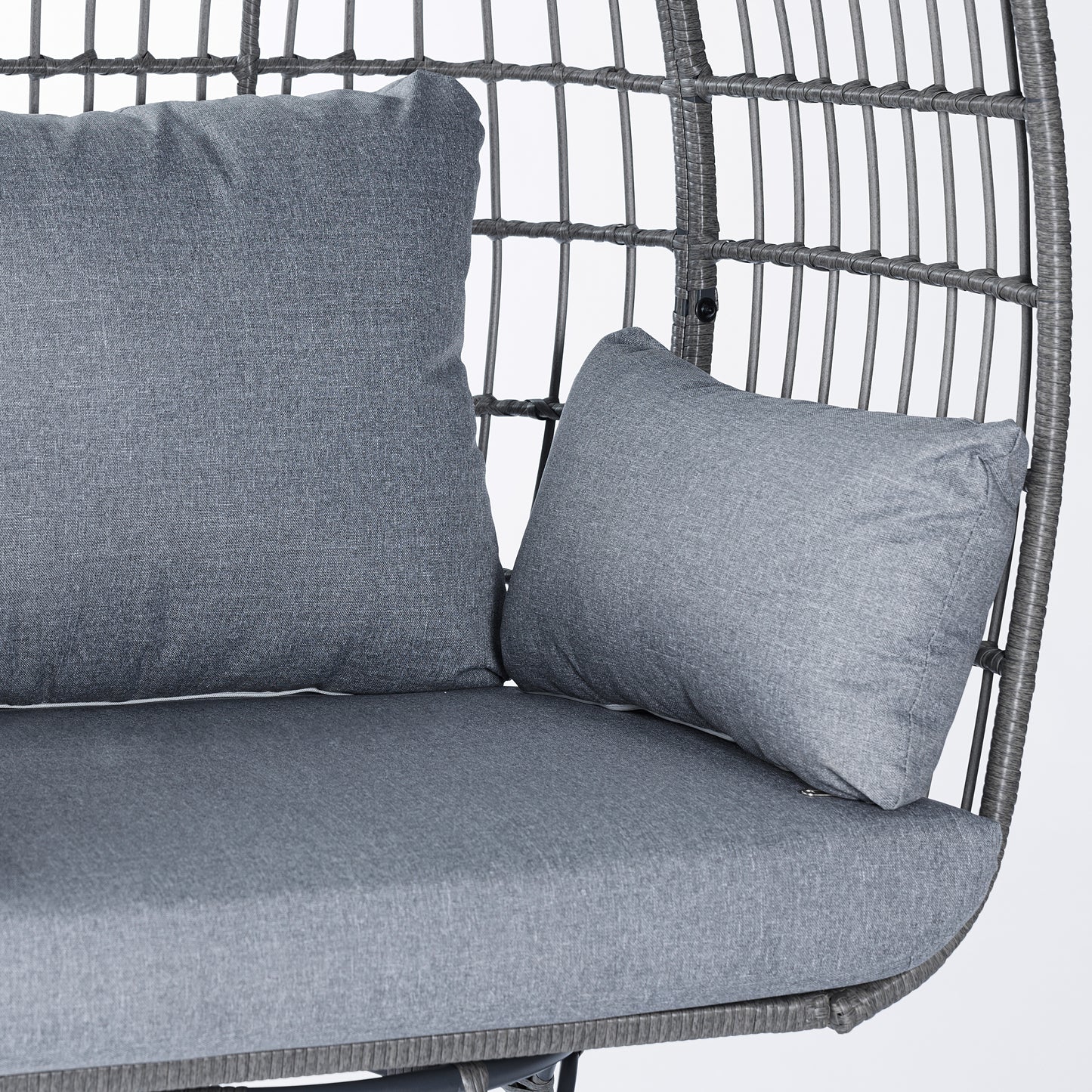 Zola Commercial Gray Indoor/Outdoor Oversized Wicker Egg Swivel Lounge Chair with 4 Cushions for Living Room, Patio, and Backyard Use Gray Cushions/Gray Frame