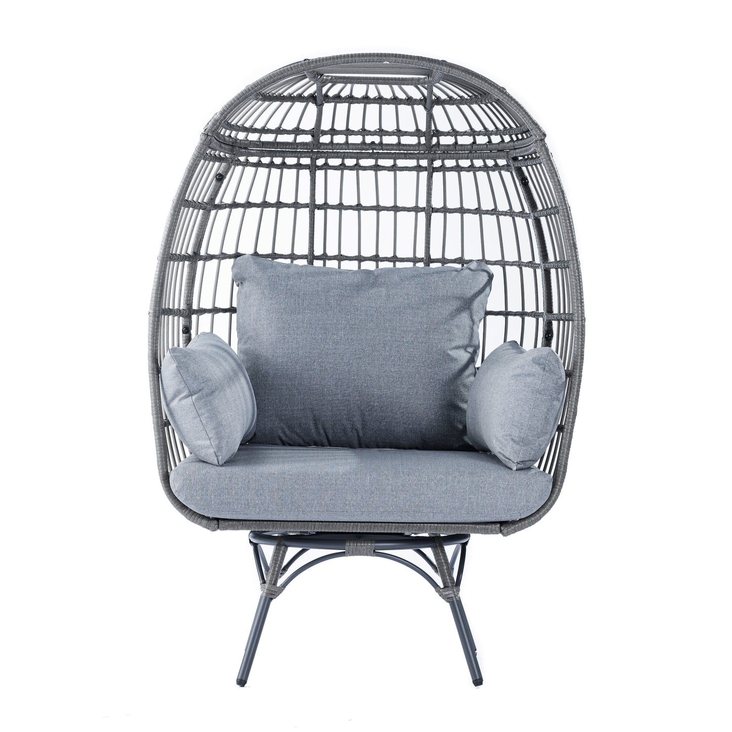 Zola Commercial Gray Indoor/Outdoor Oversized Wicker Egg Swivel Lounge Chair with 4 Cushions for Living Room, Patio, and Backyard Use Gray Cushions/Gray Frame