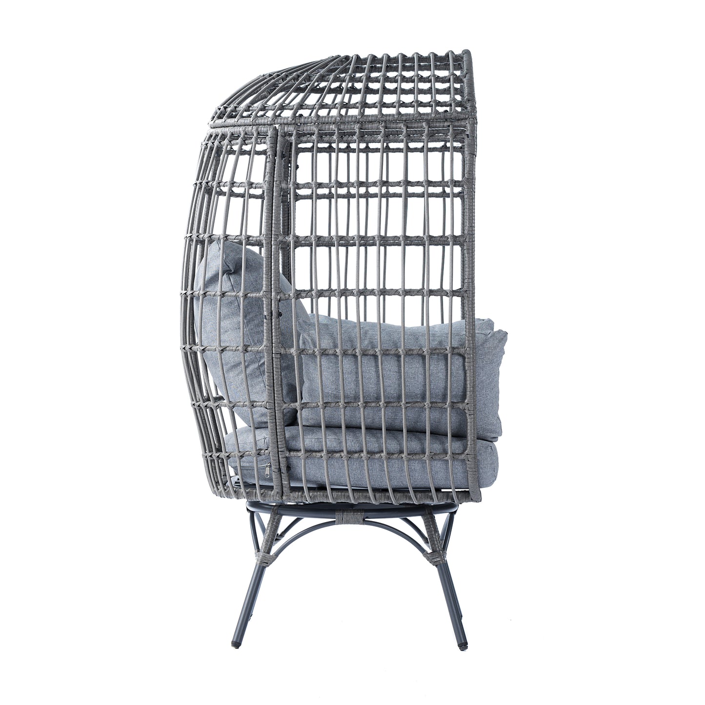 Zola Commercial Gray Indoor/Outdoor Oversized Wicker Egg Swivel Lounge Chair with 4 Cushions for Living Room, Patio, and Backyard Use Gray Cushions/Gray Frame