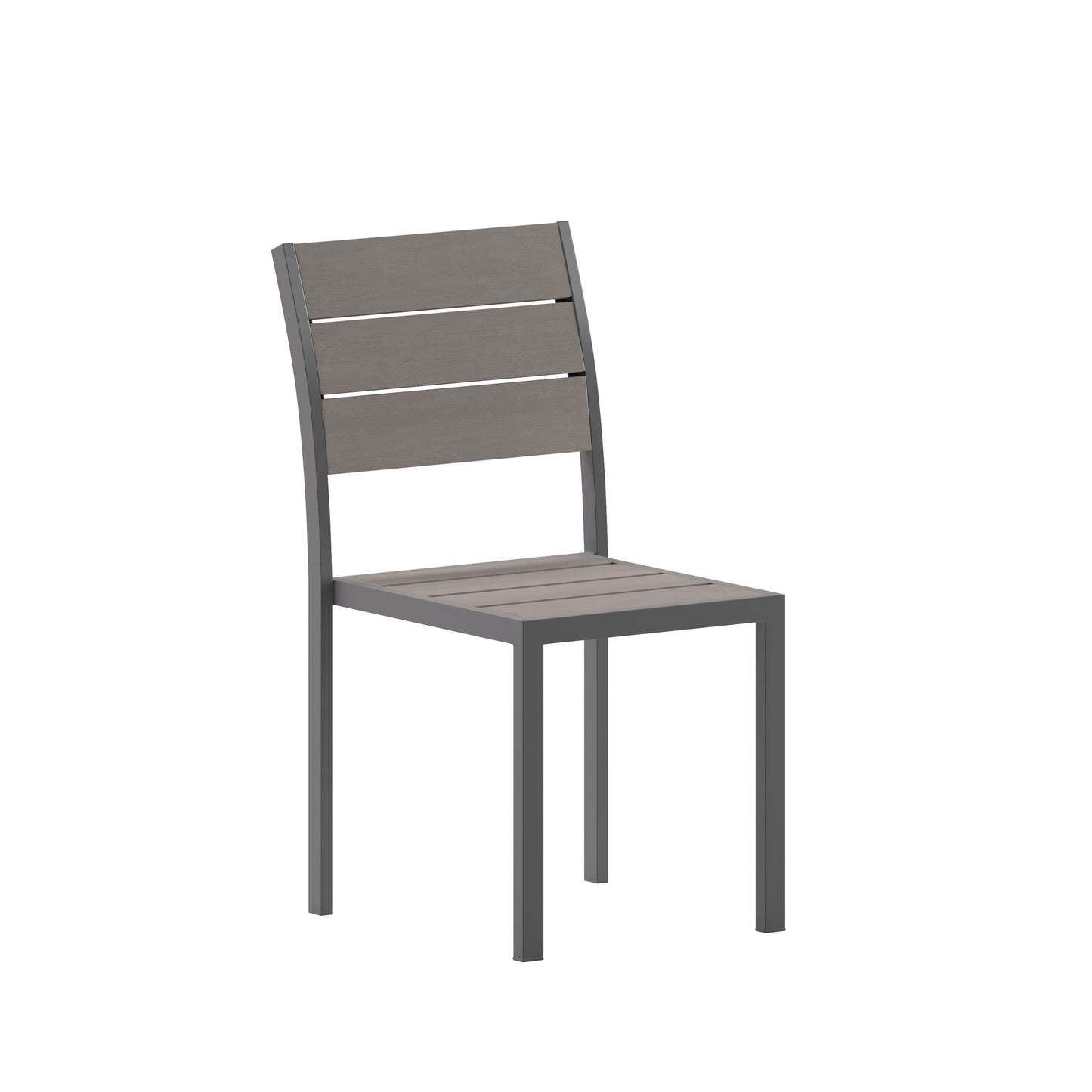 Finch Commercial Grade Armless Patio Chair, Stackable Side Chair with Faux Teak Poly Slats and Metal Frame, Gray/Gray Gray